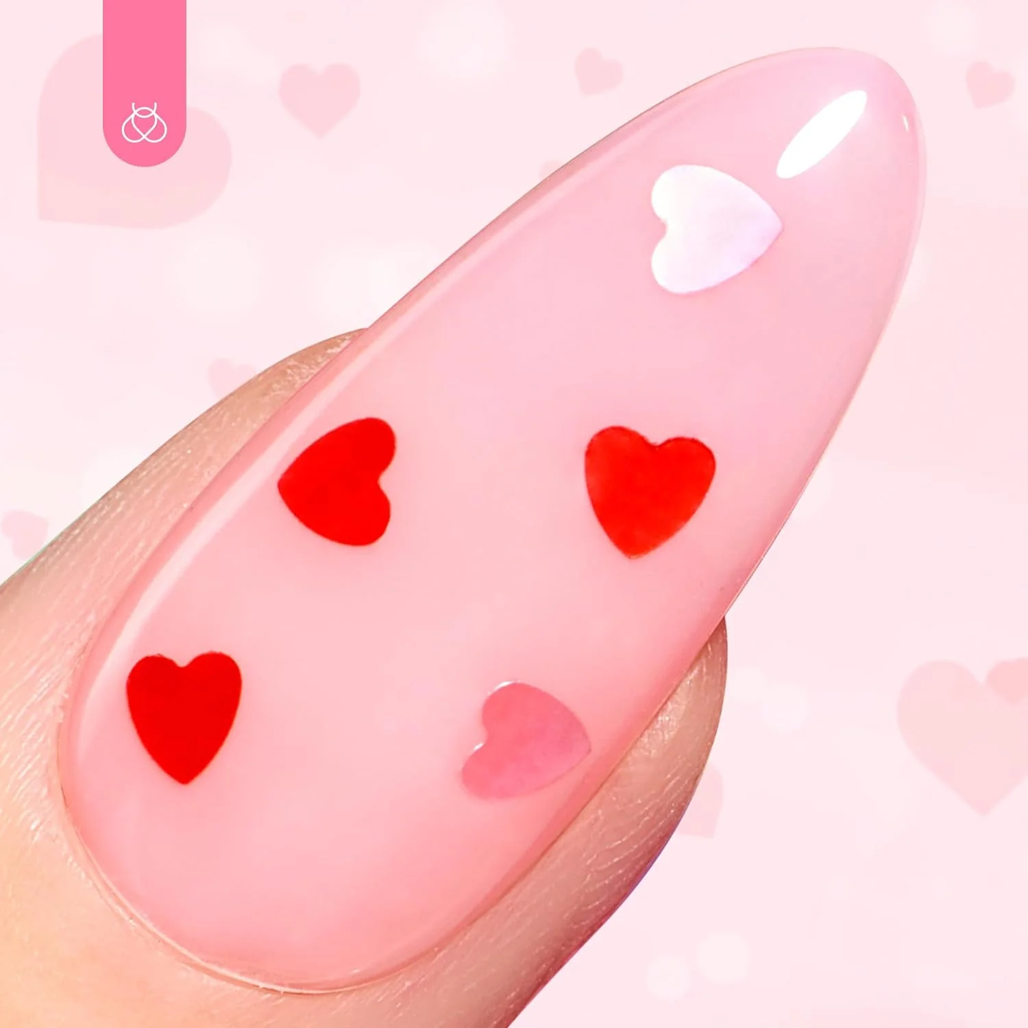 Beetles Pink & Red Heart Holographic Nails Glitter Top Coat | 15ML - Image 3