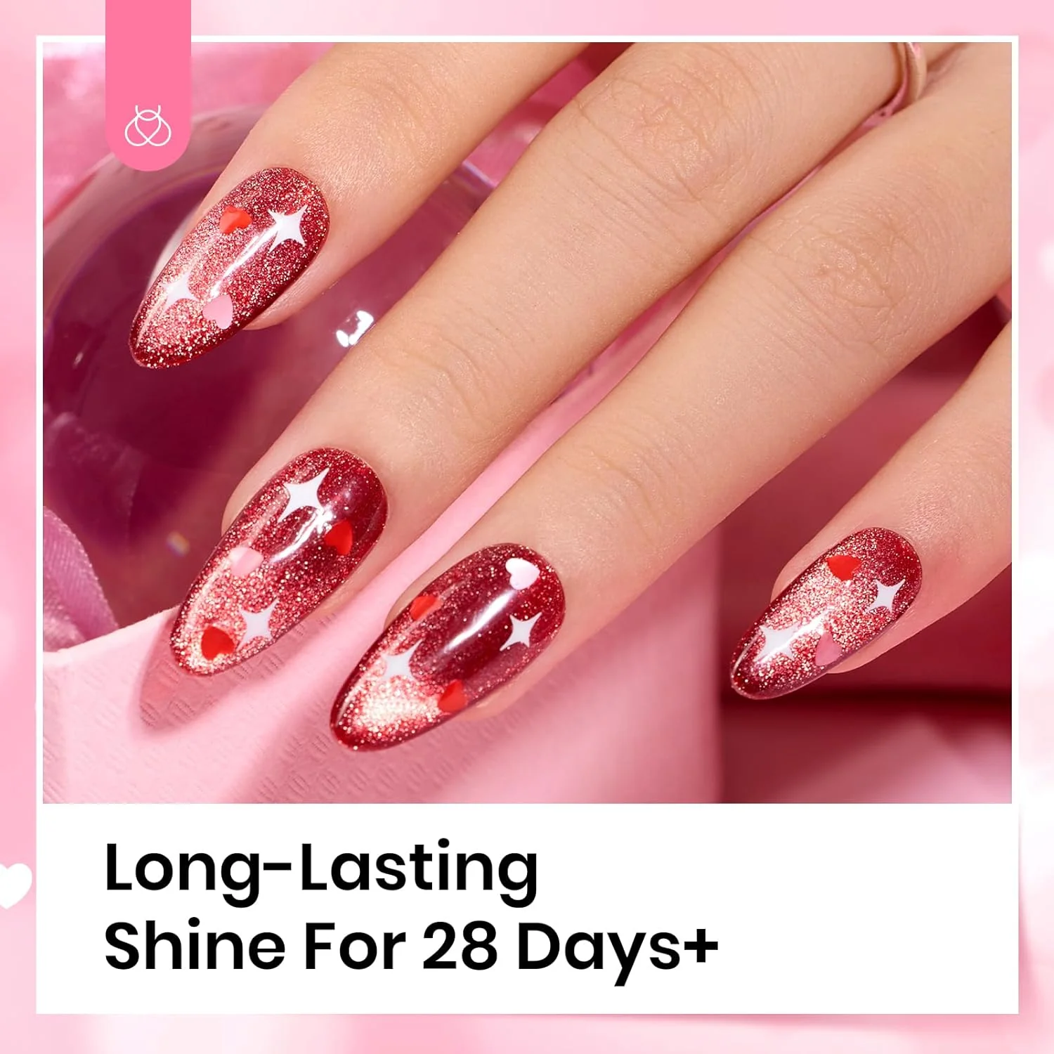 Beetles Pink & Red Heart Holographic Nails Glitter Top Coat | 15ML - Image 5