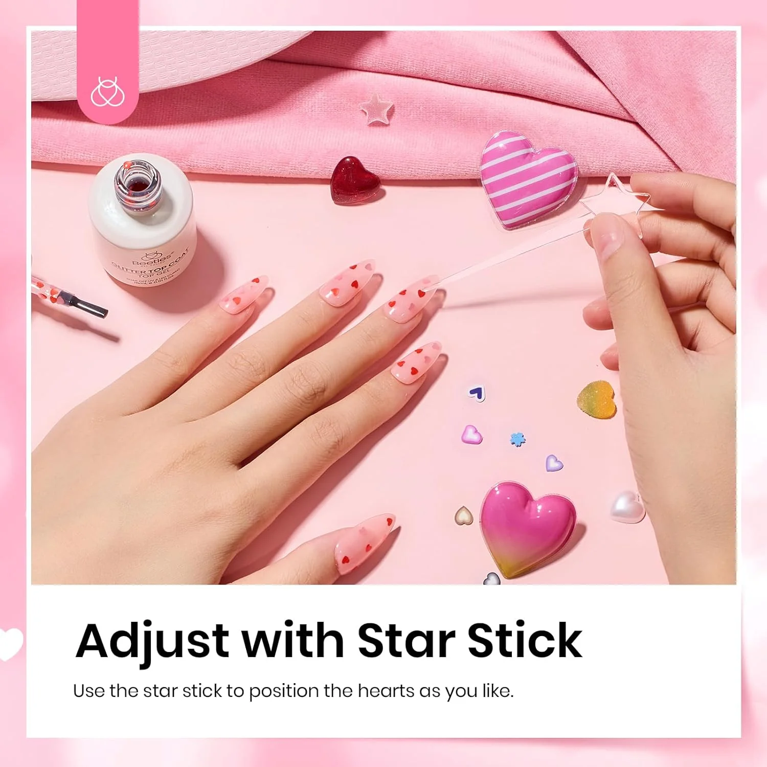Beetles Pink & Red Heart Holographic Nails Glitter Top Coat | 15ML - Image 7
