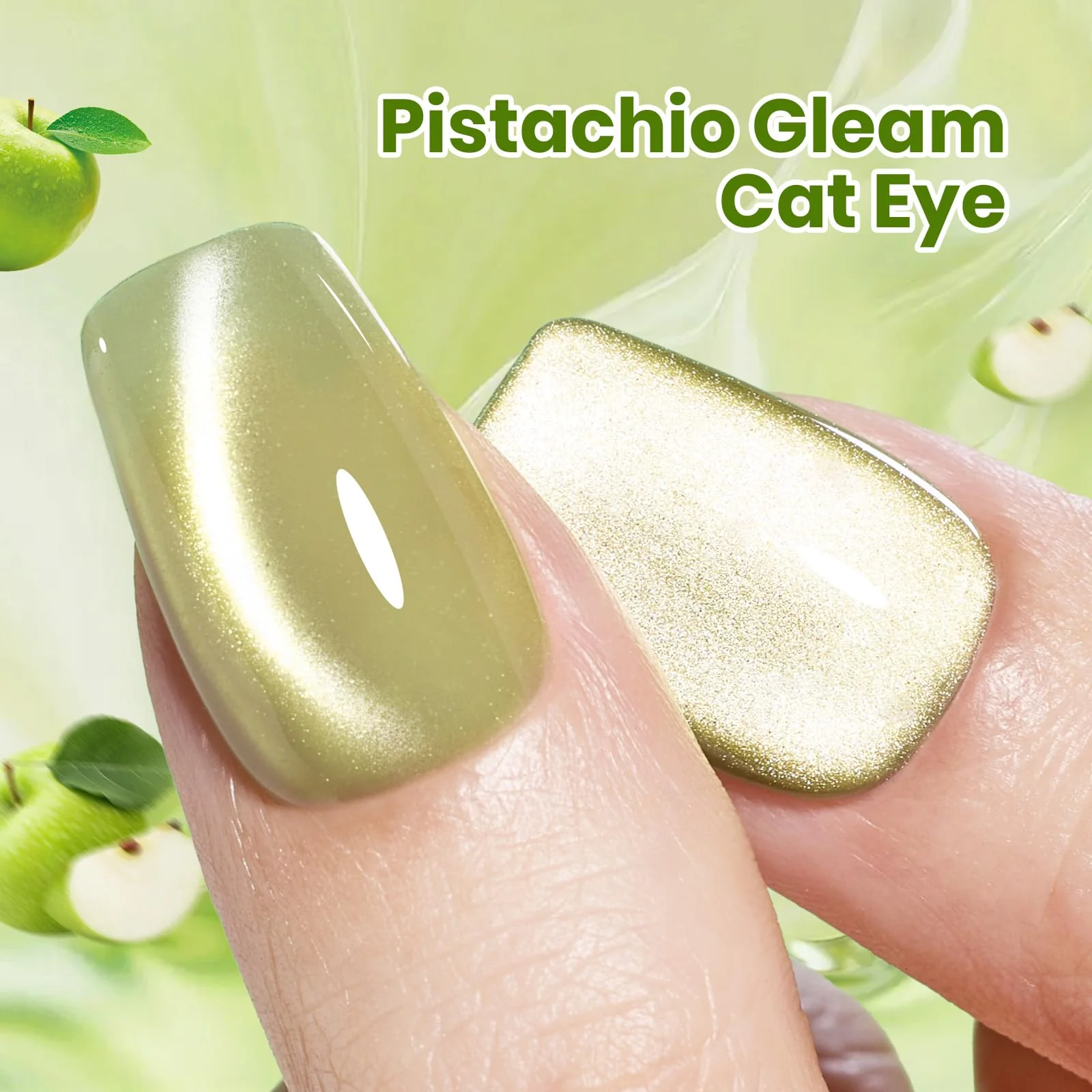 Beetles Pistachio Gleam Green Cat Eye Gel Nail Polish - 15ML Gel Polish Light Green Cat Eye - Image 7