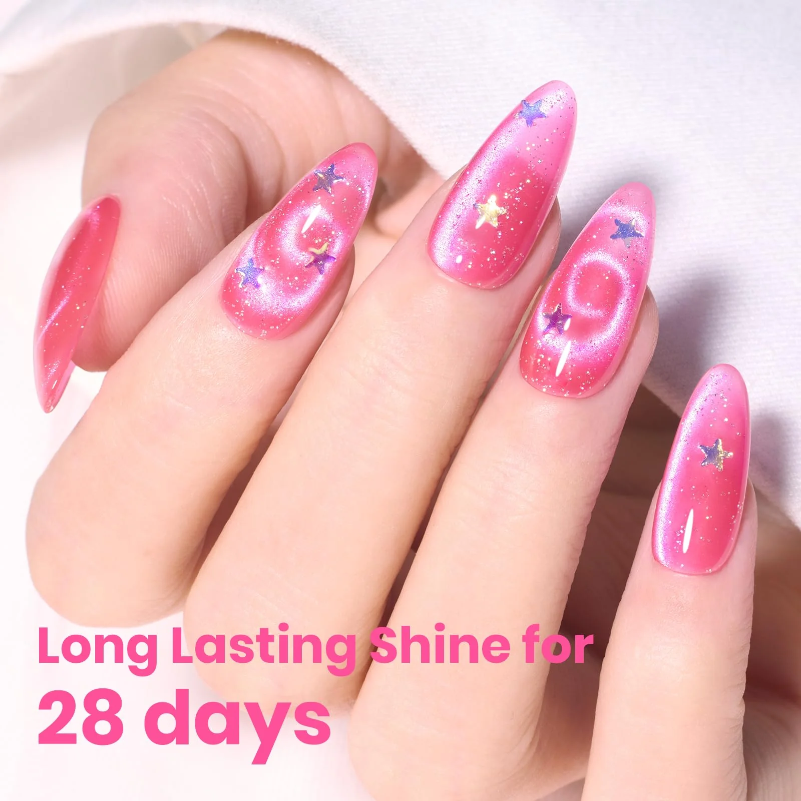 Beetles Pitaya Glow Pink Cat Eye Gel Nail Polish - 15ML Glitter Pink Cat Eye Gel Polish Magnetic Shimmer - Image 3