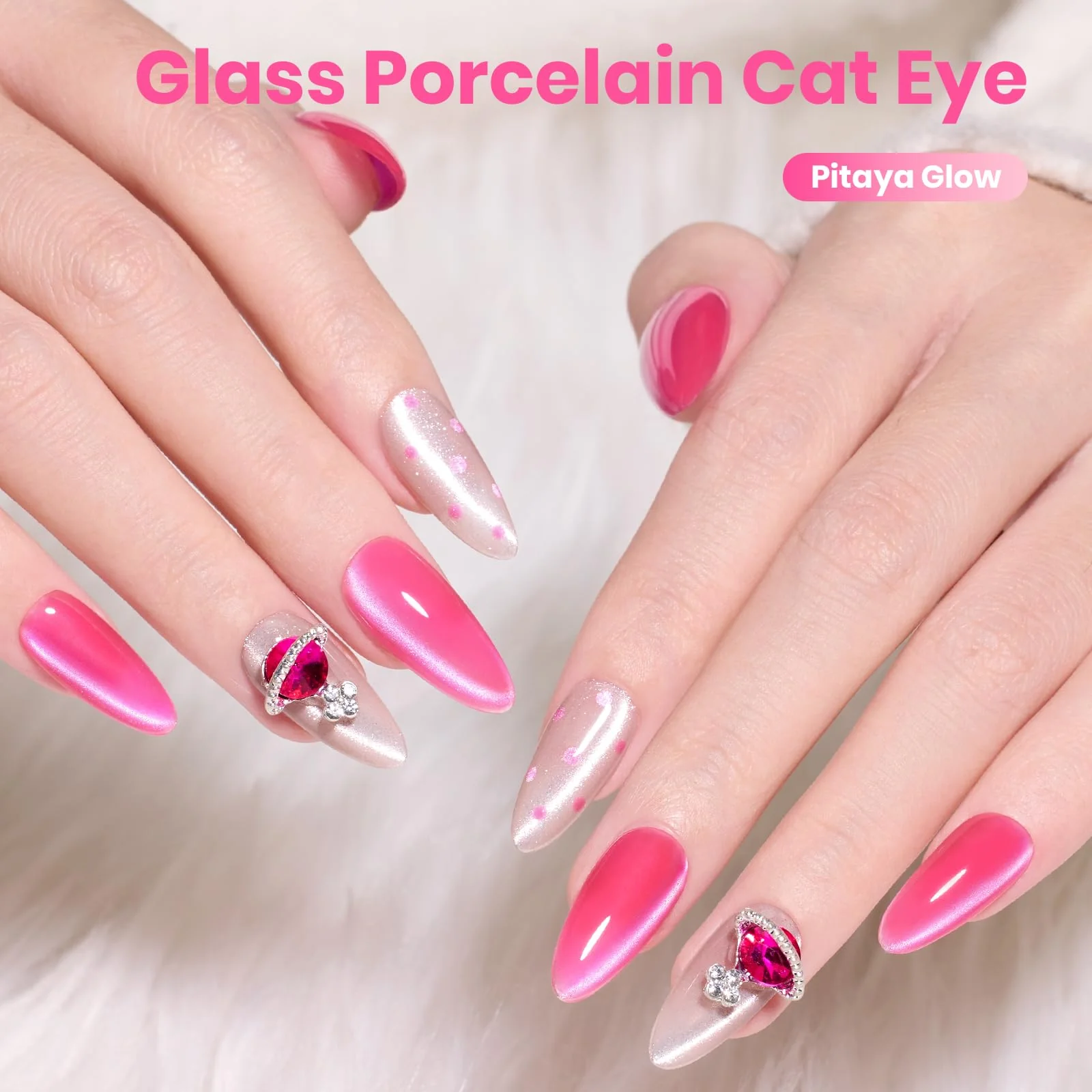 Beetles Pitaya Glow Pink Cat Eye Gel Nail Polish - 15ML Glitter Pink Cat Eye Gel Polish Magnetic Shimmer - Image 5