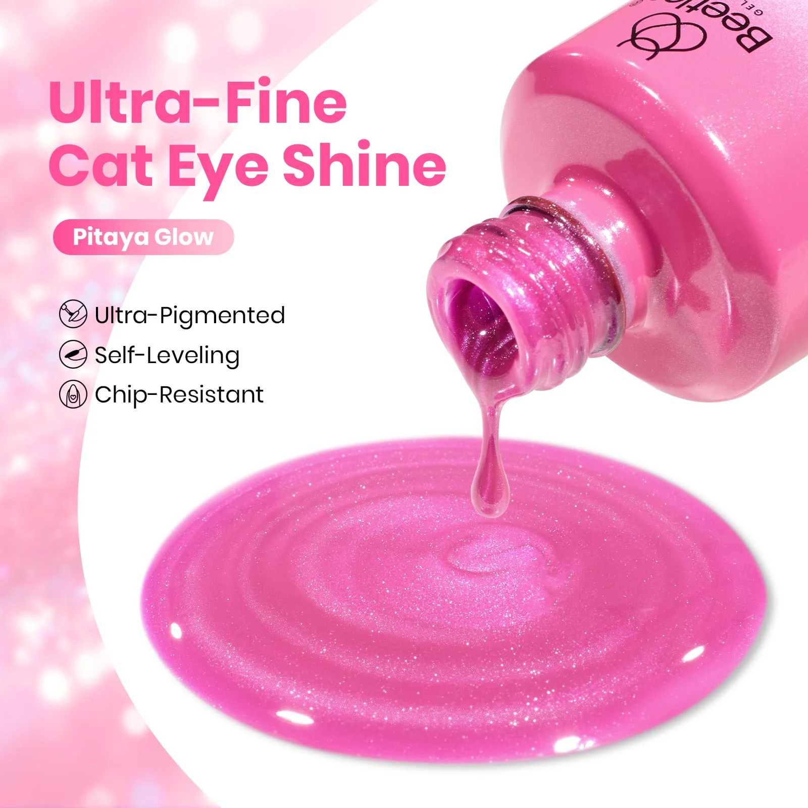 Beetles Pitaya Glow Pink Cat Eye Gel Nail Polish - 15ML Glitter Pink Cat Eye Gel Polish Magnetic Shimmer - Image 7