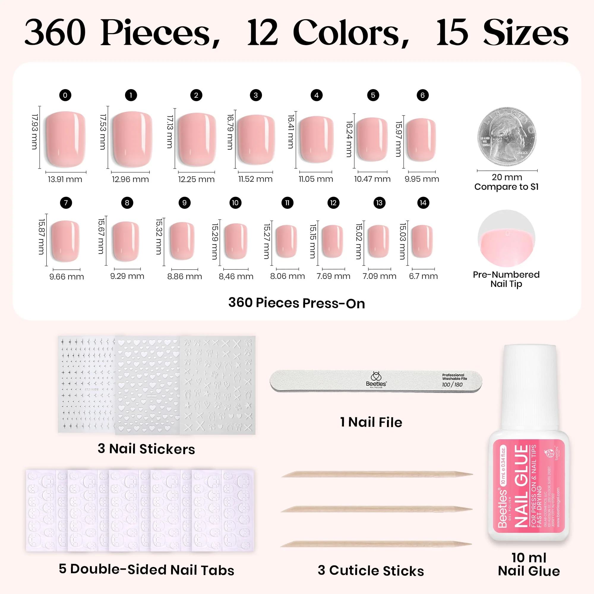 Beetles Press On Nails Kit - Caramel Drift | 360Pcs 12 Colors Short Square Press On Nails - Image 6
