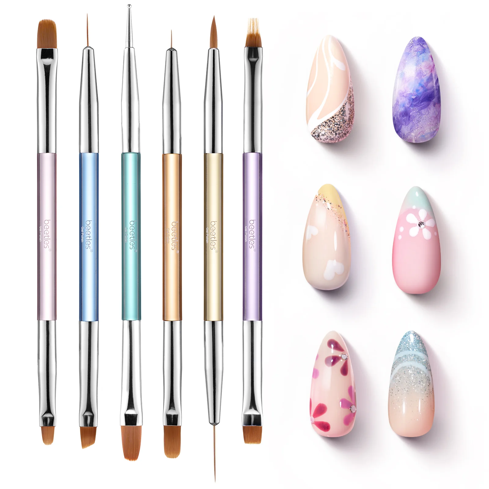 Beetles Pro 6 Pcs Double-Ended Nail Art Brush Set