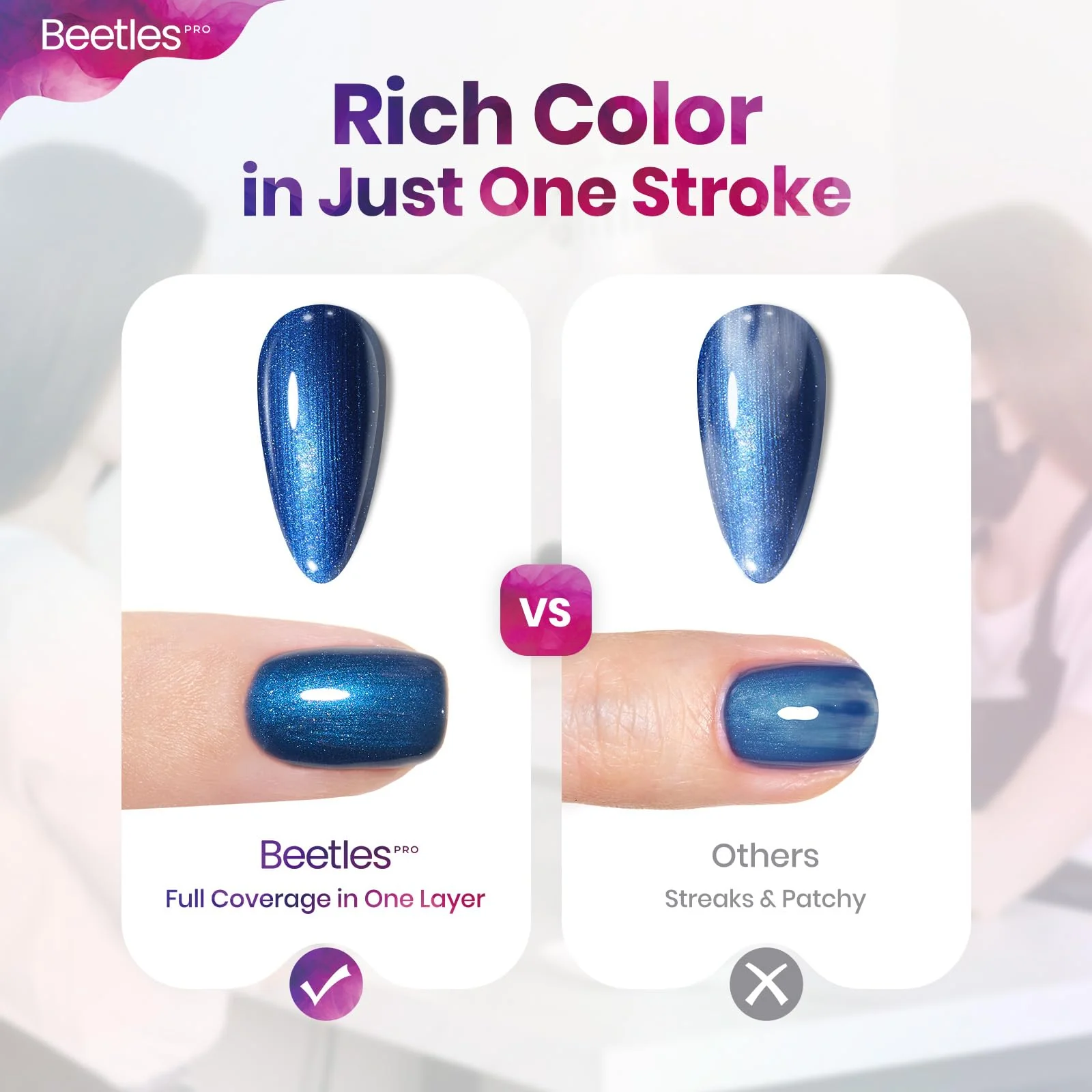 Beetles Pro Blue Gel Polish - Ghost Feelings, Dark Blue Color 20ML Glitter Gel Polish - Image 5