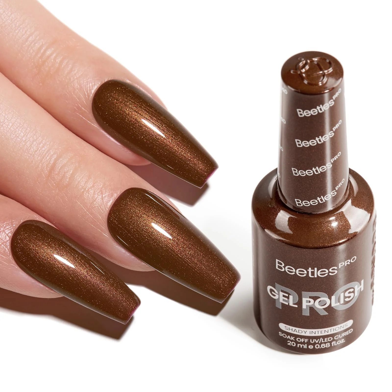 Beetles Pro Brown Gel Polish - Shady Intentions, Dark Brown Color 20ML Glitter Gel Polish