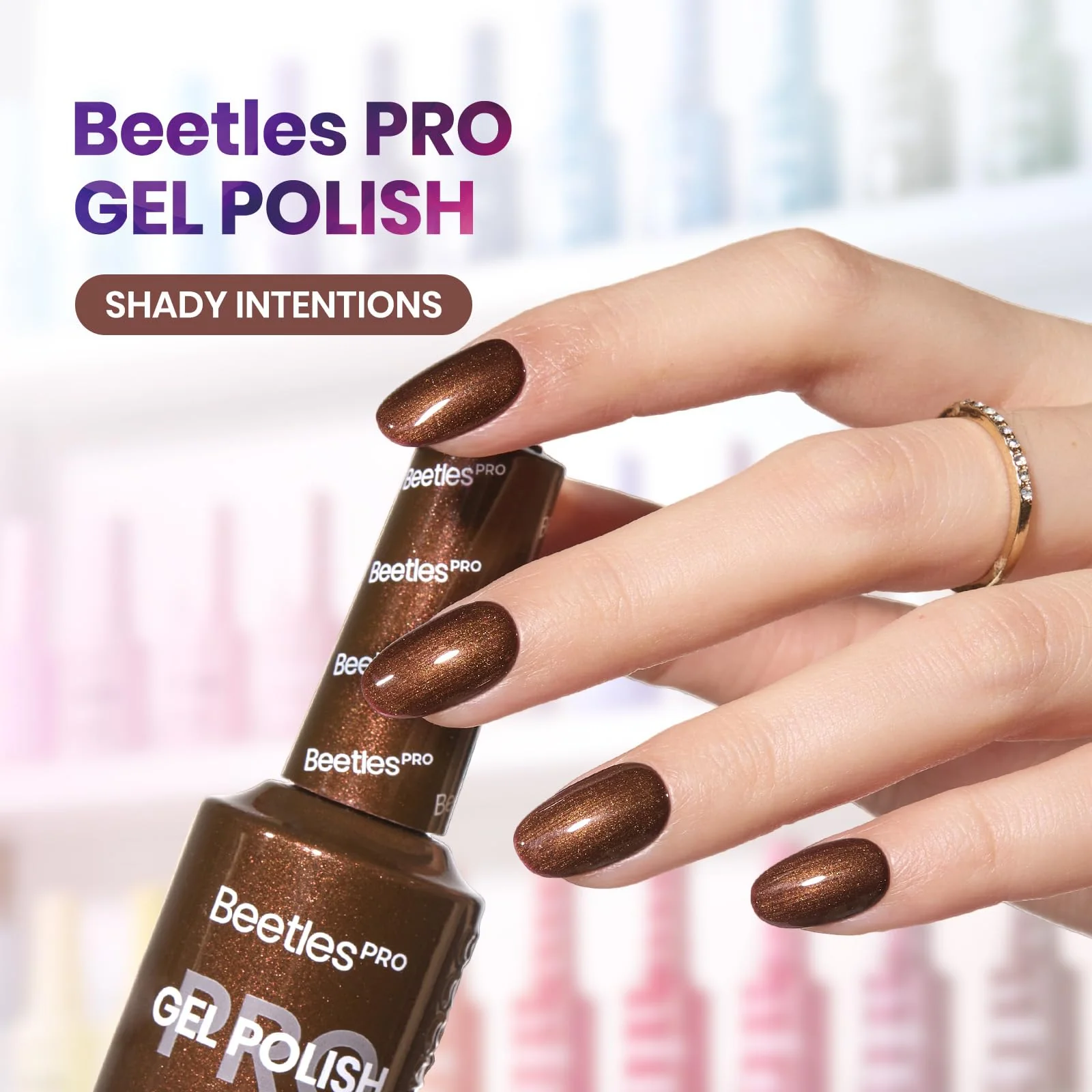Beetles Pro Brown Gel Polish - Shady Intentions, Dark Brown Color 20ML Glitter Gel Polish - Image 2