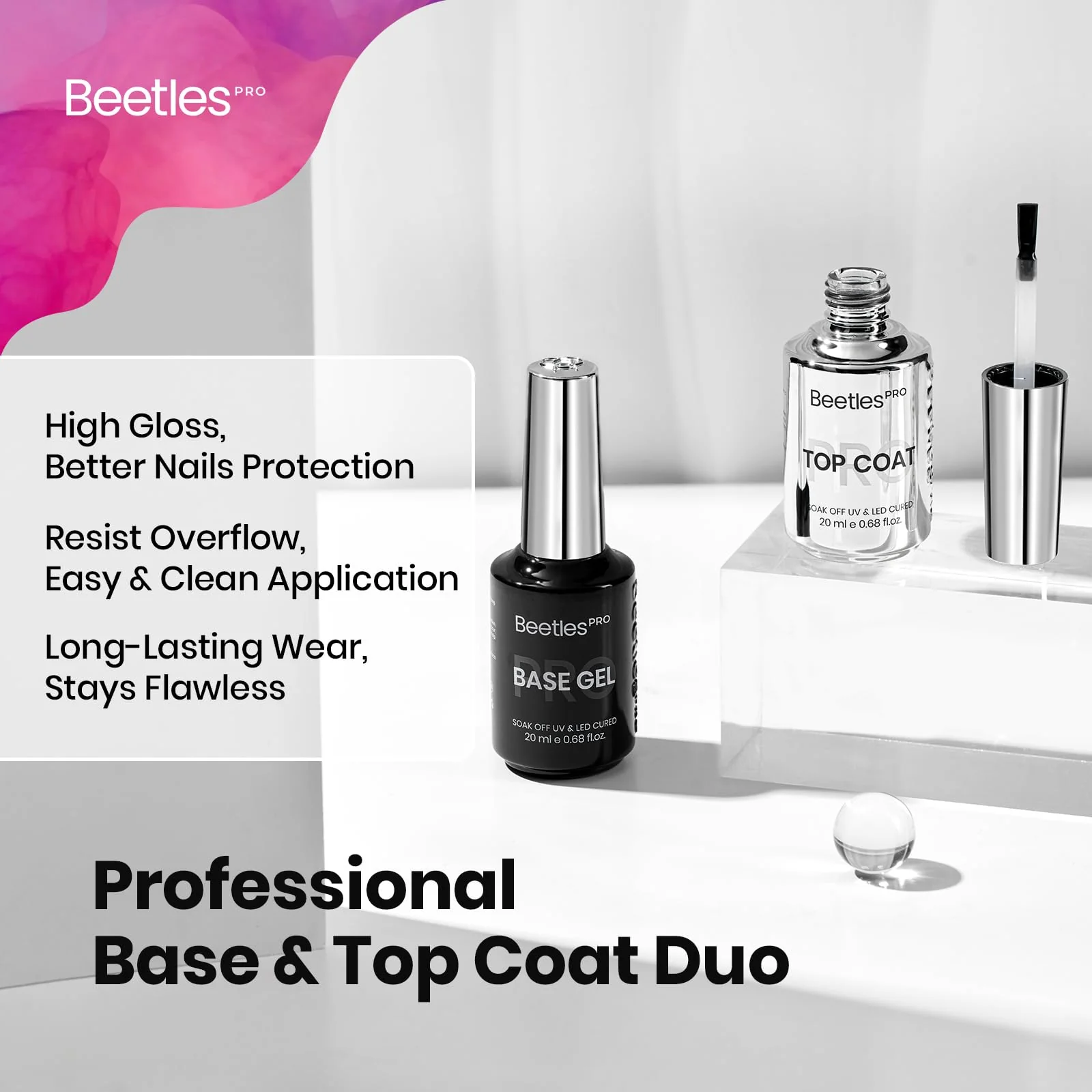 Beetles Pro Gel Top Coat and Base Gel Nail Polish - 20ml Upgraded Super Shine Finish - Image 2