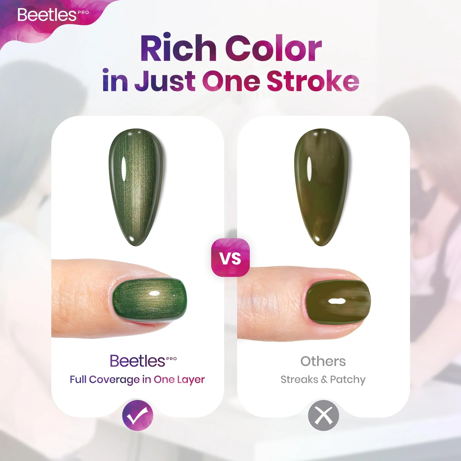 Beetles Pro Green Gel Polish - Cancel Everything, 1pc 20ml Army Green Color Glitter Gel Polish - Image 5