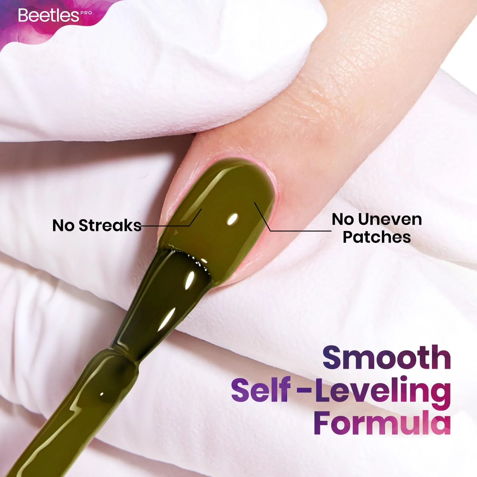 Beetles Pro Green Gel Polish - No Signal, Sage Olive Green Color 20ML Gel Polish - Image 2