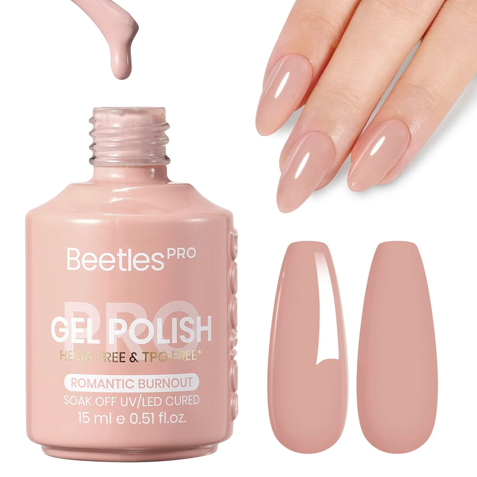 Beetles Pro Jelly Gel Nail Polish - Romantic Burnout, HEMA Free & TPO Free, 15ml Nude Jelly Color Gel Polish