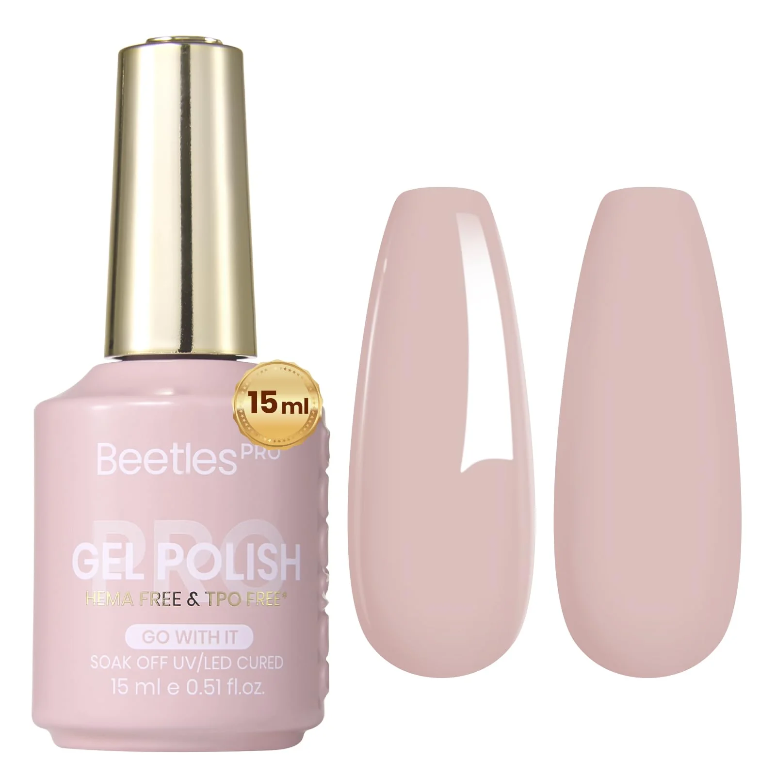 Beetles Pro Nude Gel Nail Polish - Go With It,HEMA Free & TPO Free, 15ml Milky Nude Color Gel Polish