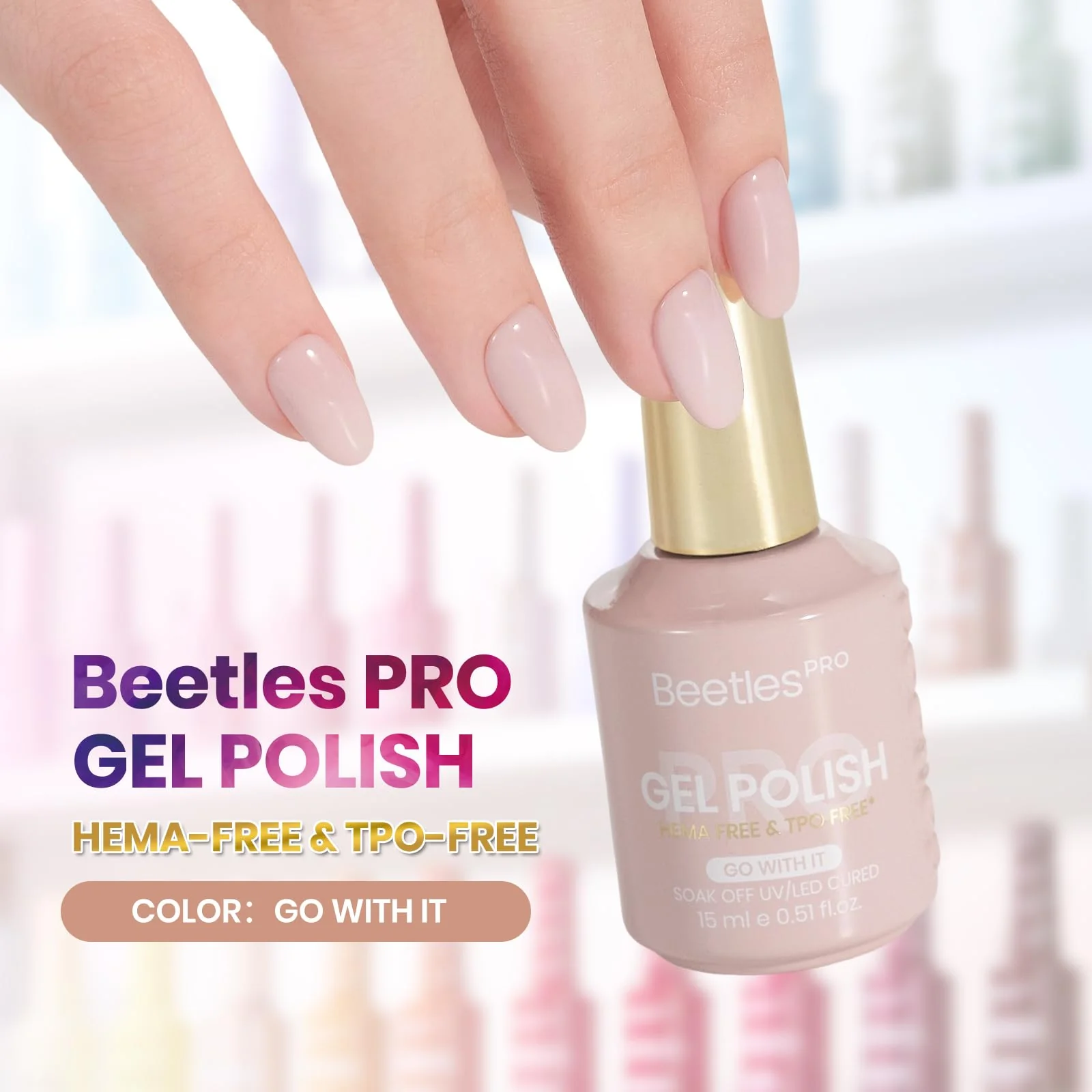 Beetles Pro Nude Gel Nail Polish - Go With It,HEMA Free & TPO Free, 15ml Milky Nude Color Gel Polish - Image 2