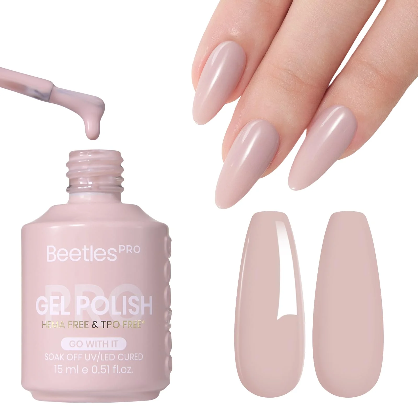 Beetles Pro Nude Gel Nail Polish - Go With It,HEMA Free & TPO Free, 15ml Milky Nude Color Gel Polish - Image 8