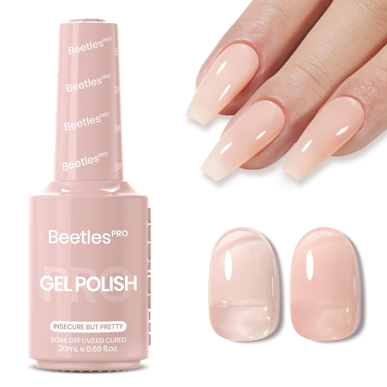 Beetles Pro Nude Gel Nail Polish - Insecure but Pretty，HEMA Free & TPO Free, 15ml Milky Nude Color Gel Polish