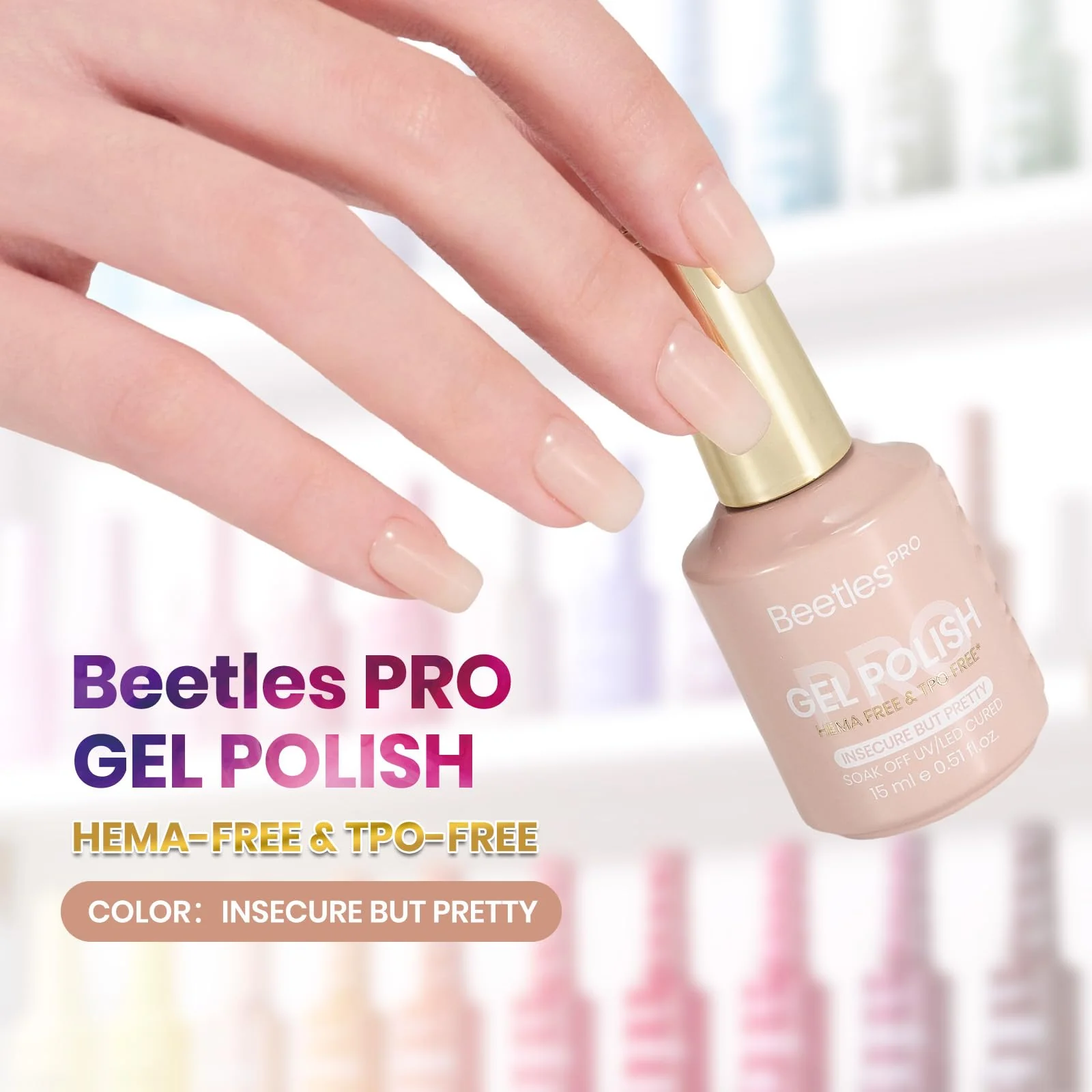Beetles Pro Nude Gel Nail Polish - Insecure but Pretty，HEMA Free & TPO Free, 15ml Milky Nude Color Gel Polish - Image 2