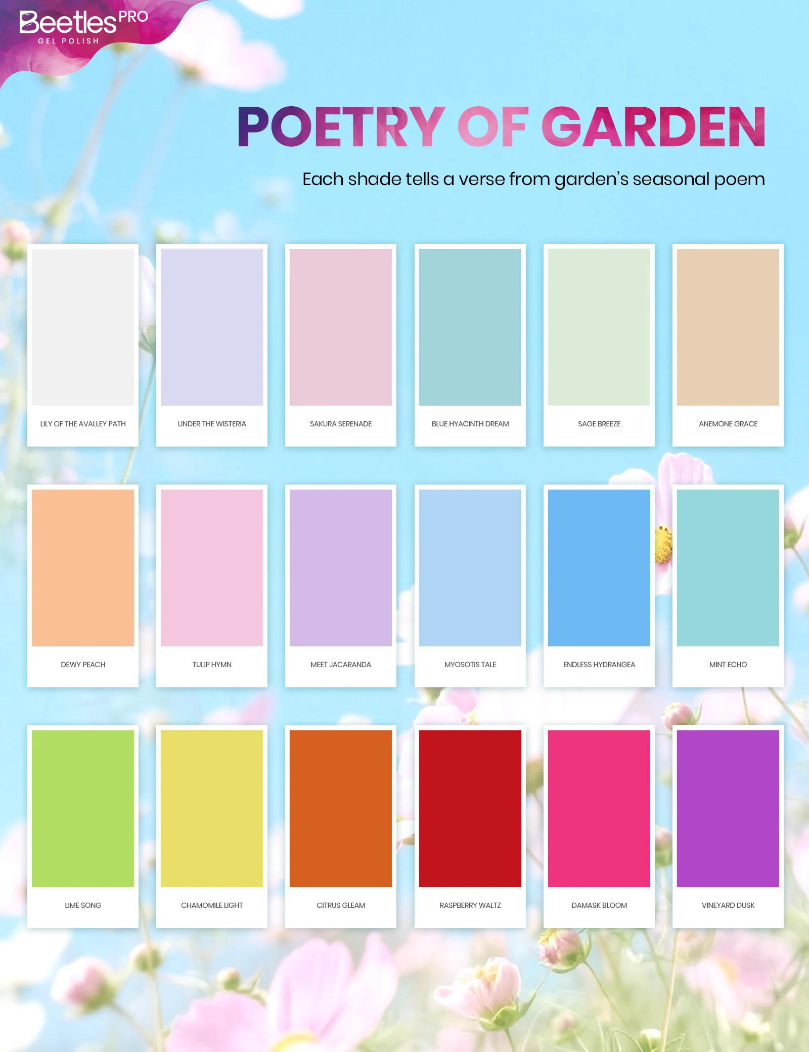 Beetles Pro Poetry of Garden HEMA Free TPO Free 18 Colors Gel Nail Polish Set 15ml - Image 3