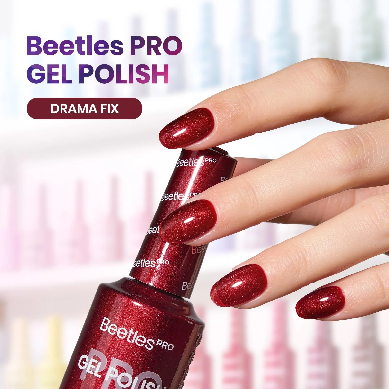 Beetles Pro Red Gel Polish - Drama Fix Cherry Red Color 20ML Glitter Gel Polish - Image 2