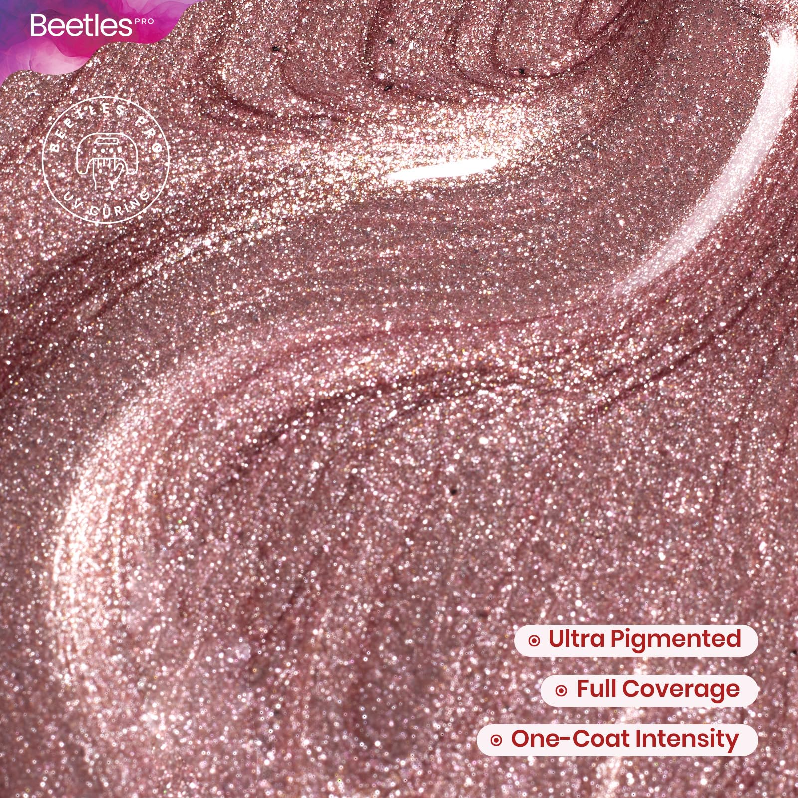 Beetles Pro Shimmer Gel Polish - Existential Pink Rose Gold Color 20ML Pink Shimmer Gel Polish - Image 3