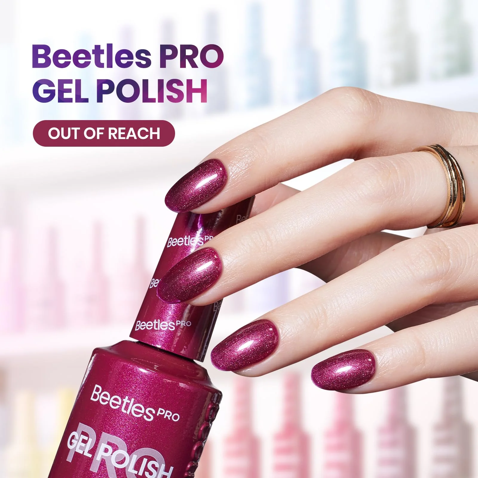 Beetles Pro Shimmer Gel Polish - Out of Reach, Purple Shimmer Color 20ML Glitter Gel Polish - Image 2