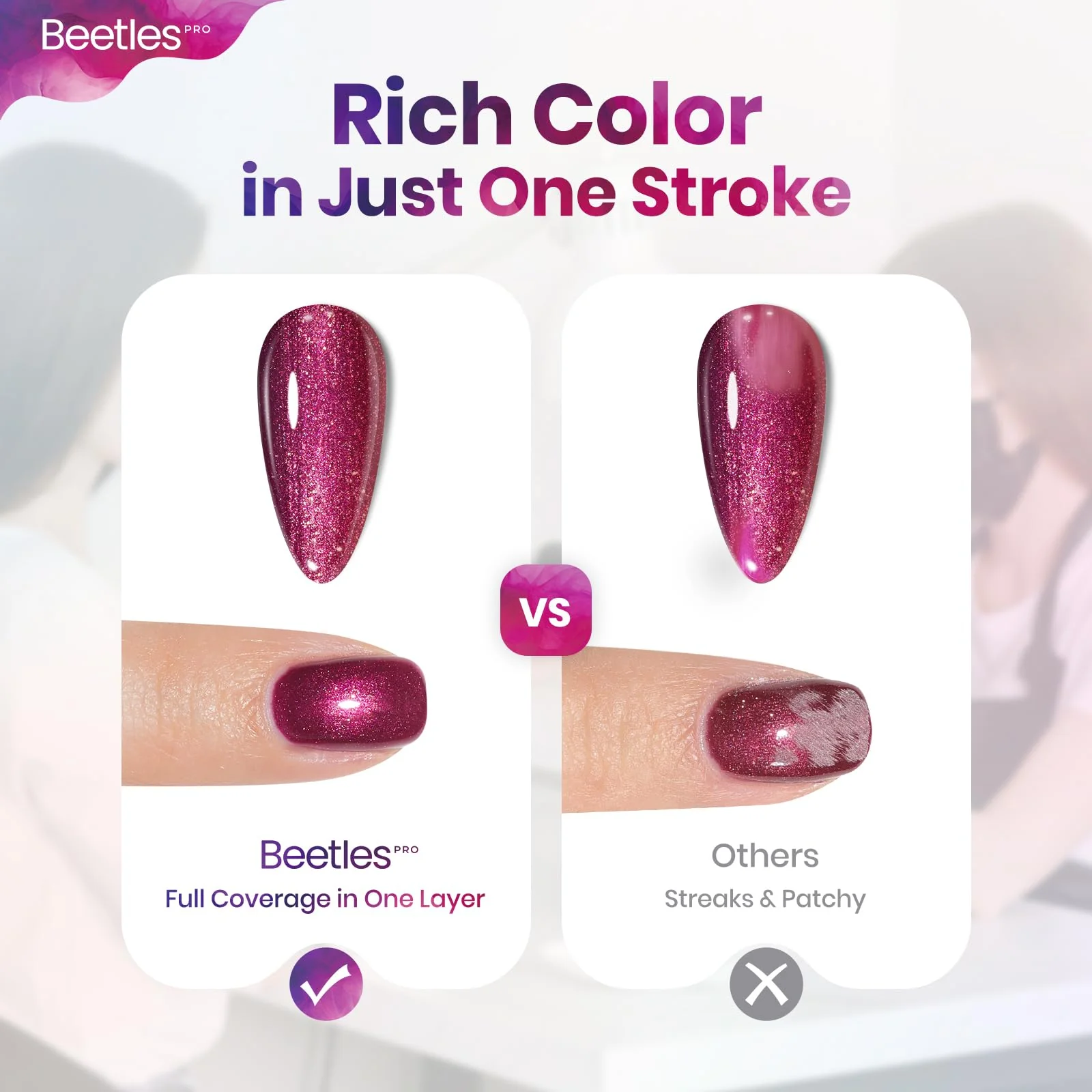 Beetles Pro Shimmer Gel Polish - Out of Reach, Purple Shimmer Color 20ML Glitter Gel Polish - Image 5