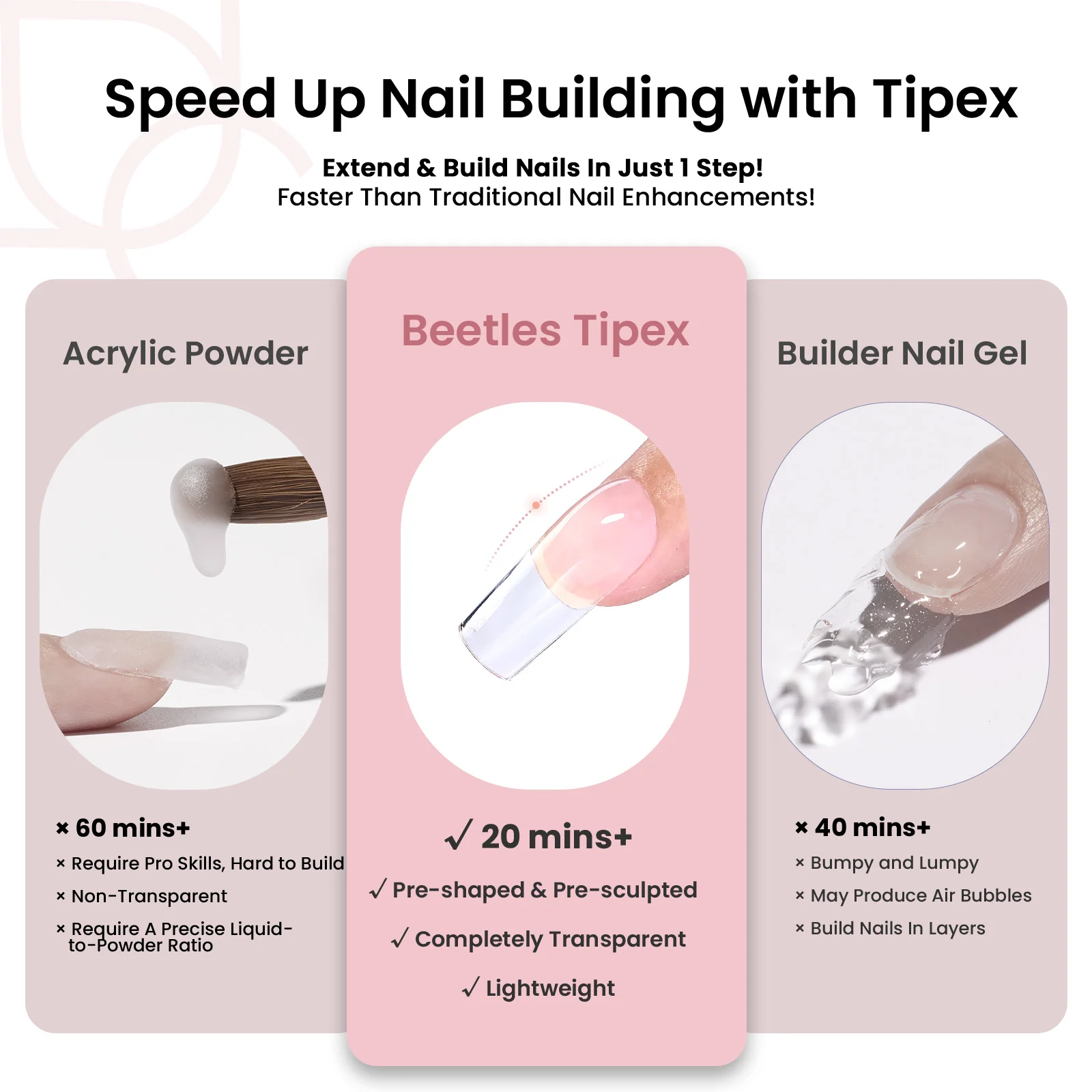 Beetles Pro Tipex Instant Apex Nail Tips, Medium Square 512pcs, Thicker Strong Acrylic Tips for DIY Salon-look Extensions - Image 4