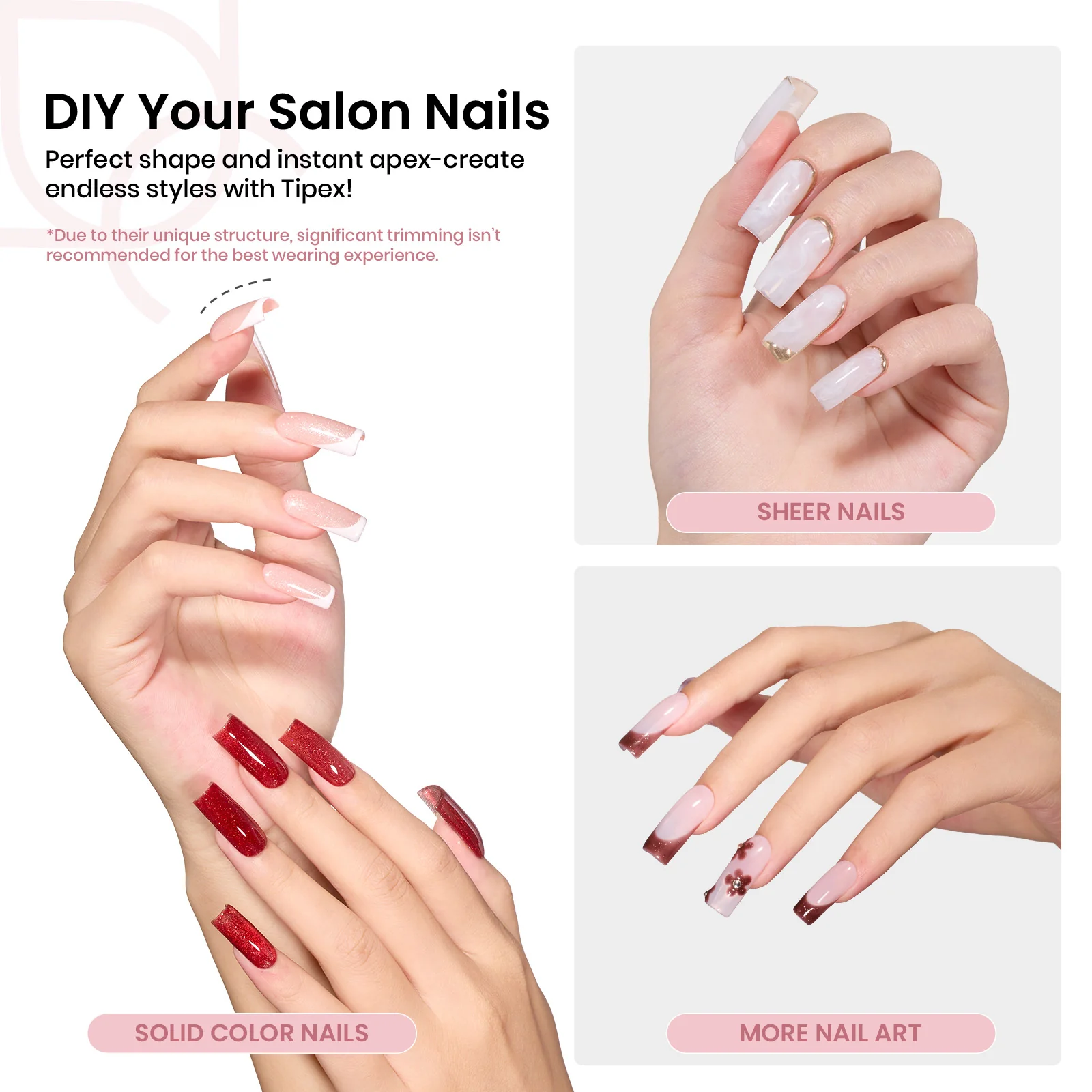 Beetles Pro Tipex Instant Apex Nail Tips, Medium Square 512pcs, Thicker Strong Acrylic Tips for DIY Salon-look Extensions - Image 5