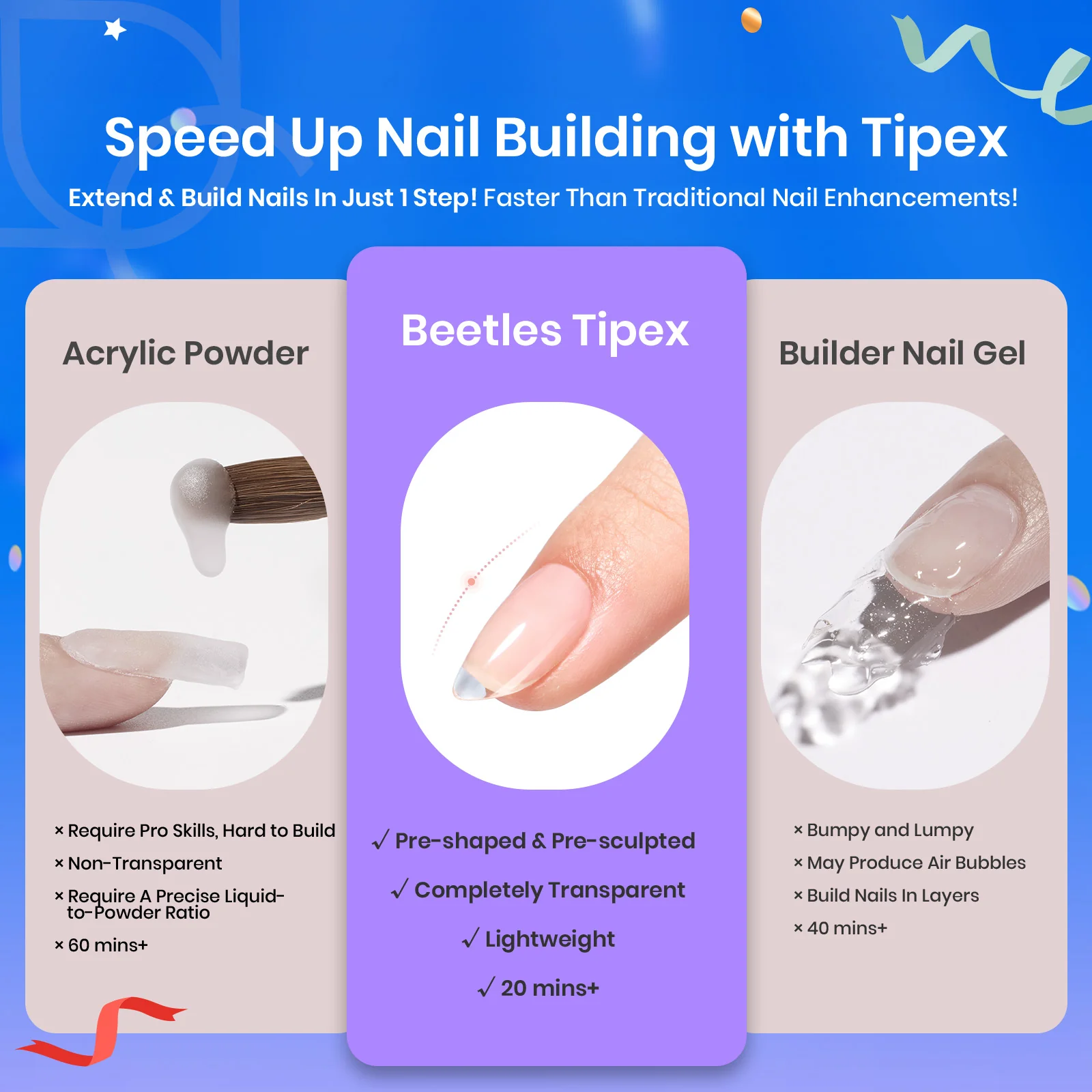 Beetles Pro Tipex Instant Apex Nail Tips, Short Almond 512pcs, Thicker Strong Acrylic Tips for DIY Salon-look Extensions - Image 4