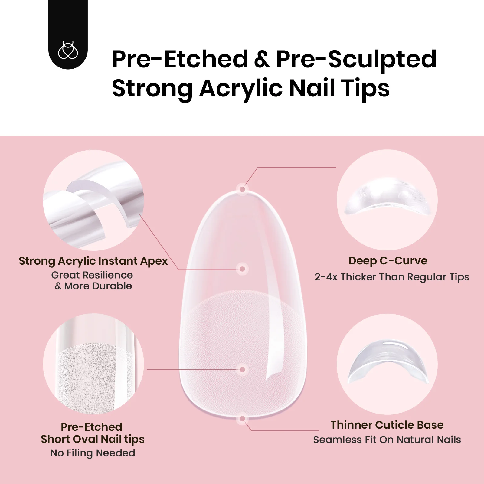 Beetles Pro Tipex Instant Apex Nail Tips, Short Oval 512pcs, Thicker Strong Acrylic Tips for DIY Salon-look Extensions - Image 3
