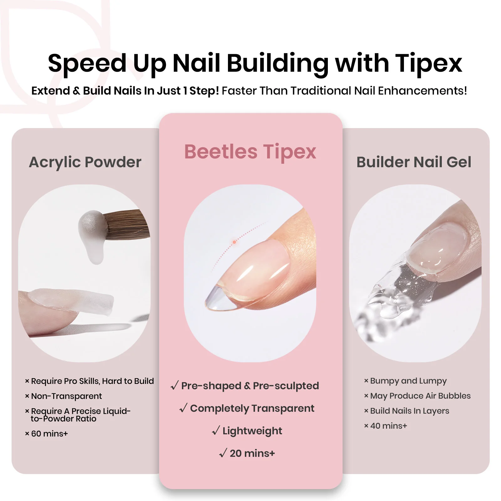Beetles Pro Tipex Instant Apex Nail Tips, Short Oval 512pcs, Thicker Strong Acrylic Tips for DIY Salon-look Extensions - Image 4