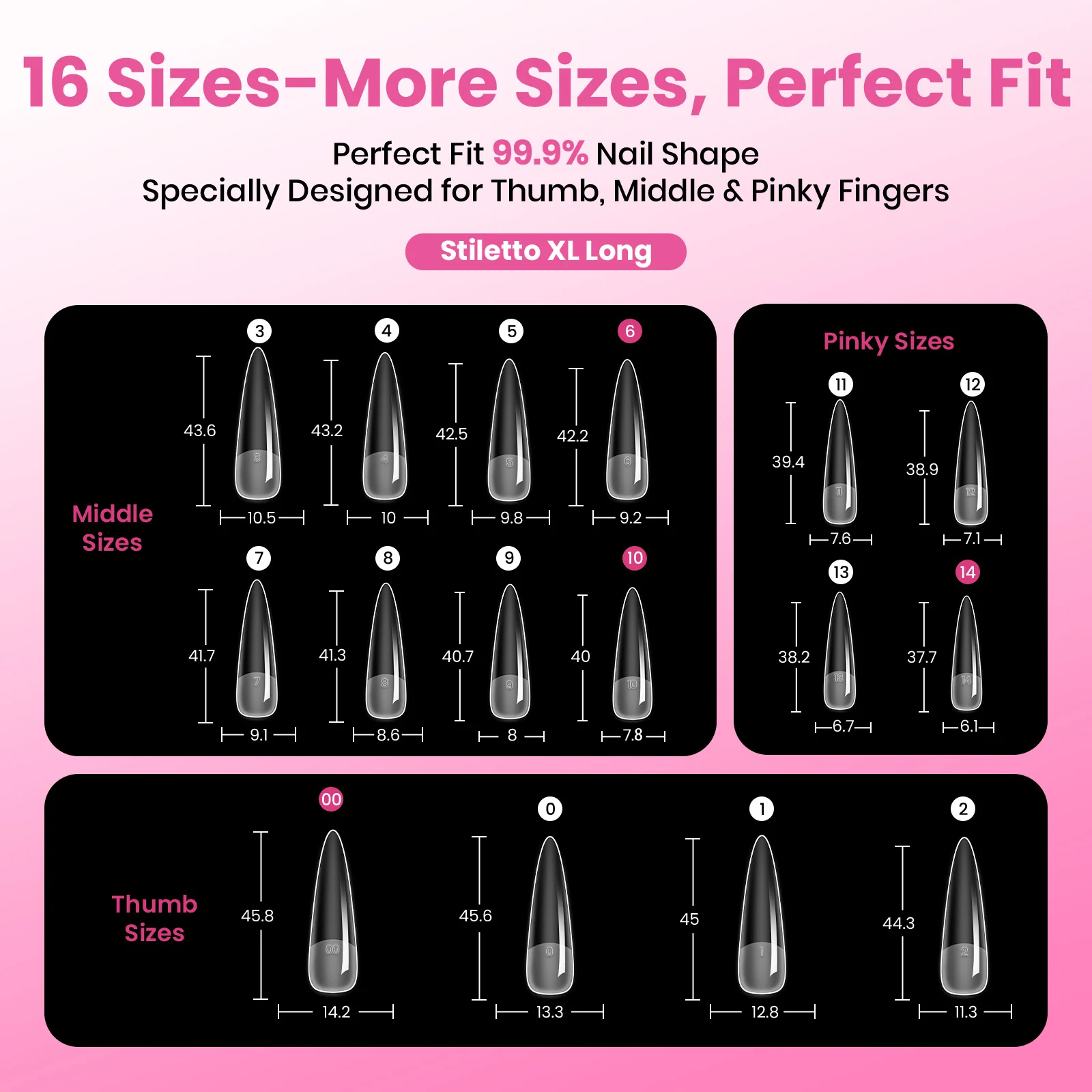 Beetles Pro Tipex Instant Apex Nail Tips, XXL Stiletto, 512pcs 16 Sizes for DIY Salon-look Extensions - Image 6