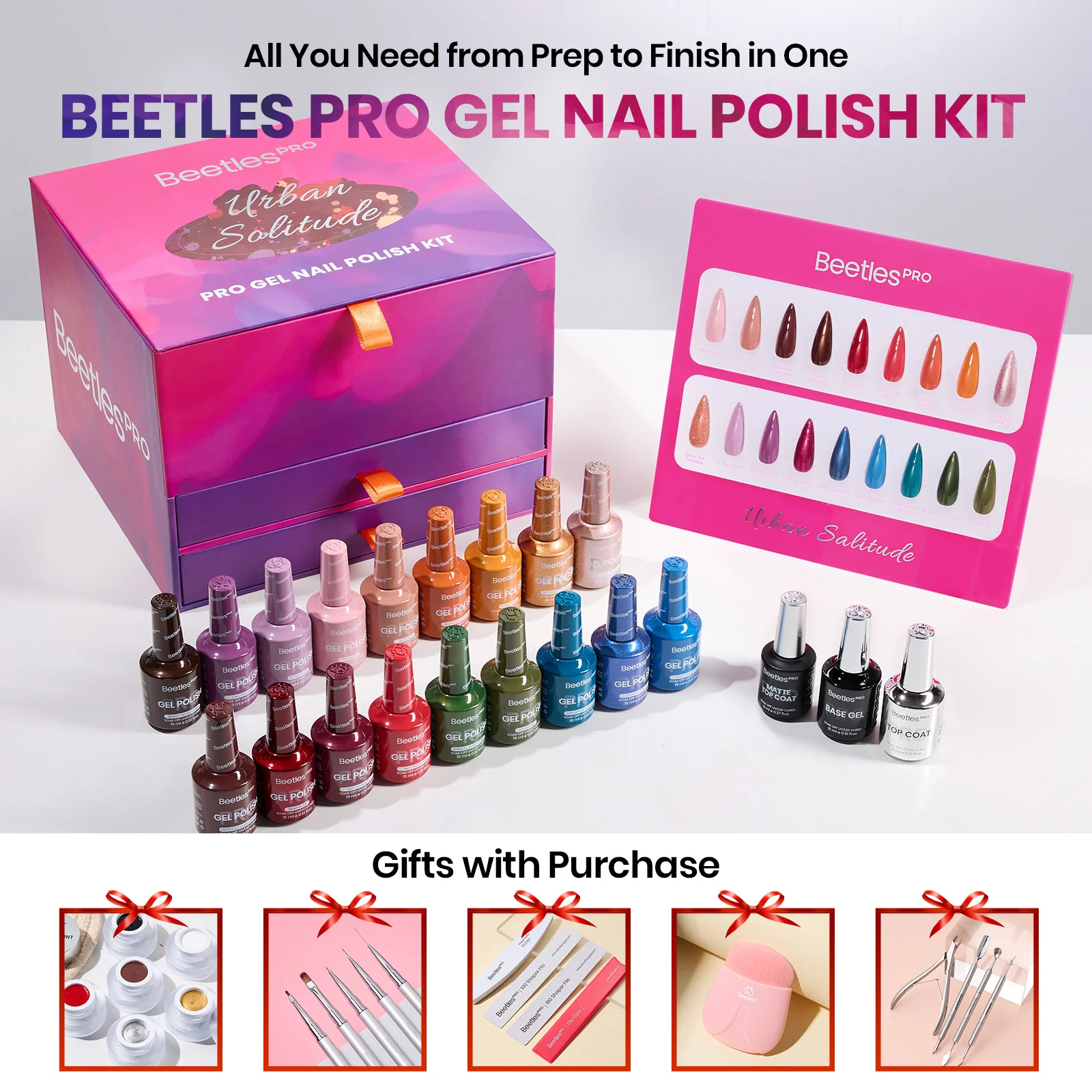Beetles Pro Urban Solitude HEMA Free TPO Free 18 Colors Gel Nail Polish Set 15ml - Image 2