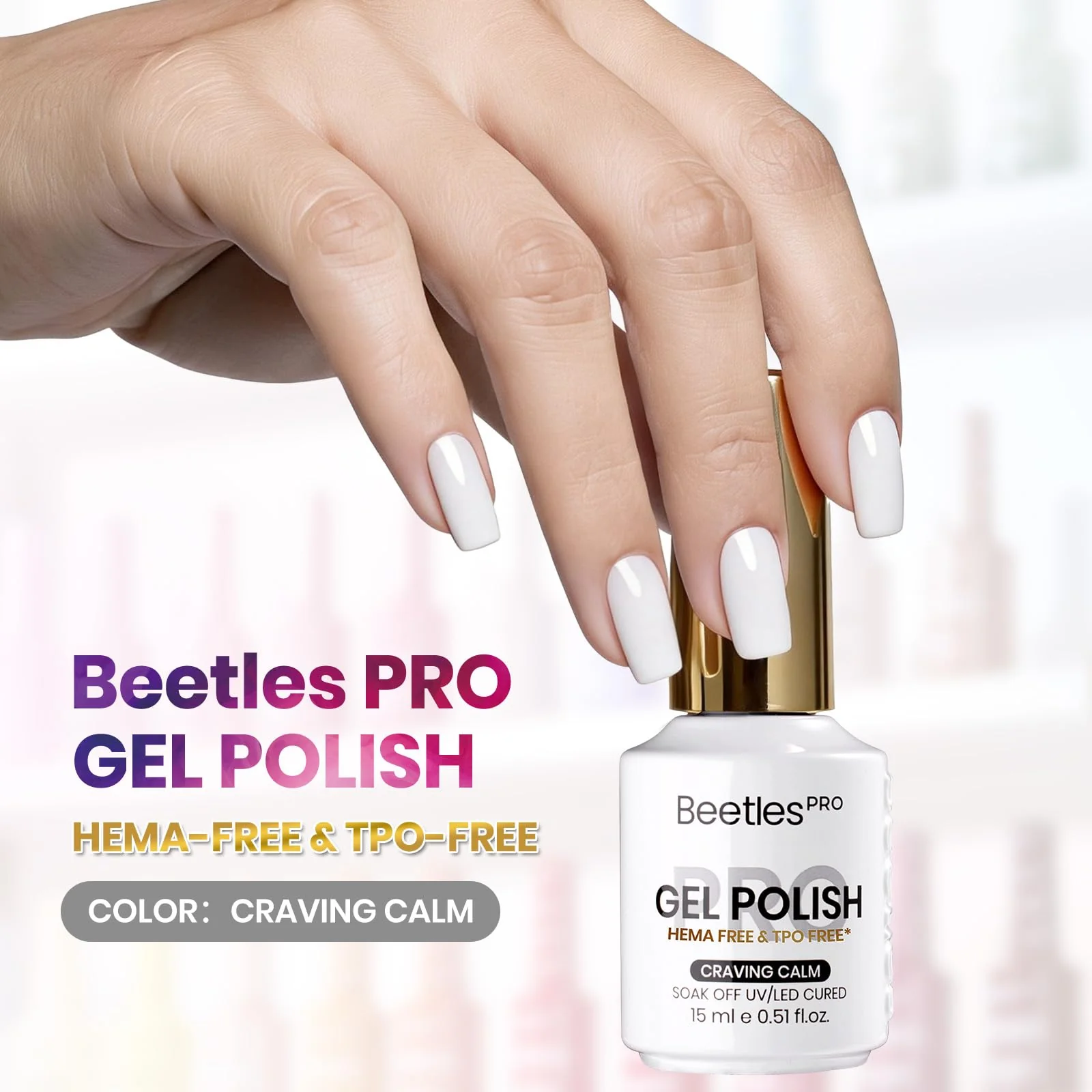 Beetles Pro White Gel Nail Polish - Craving Calm, HEMA Free & TPO Free, 15ml White Color Gel Polish - Image 3