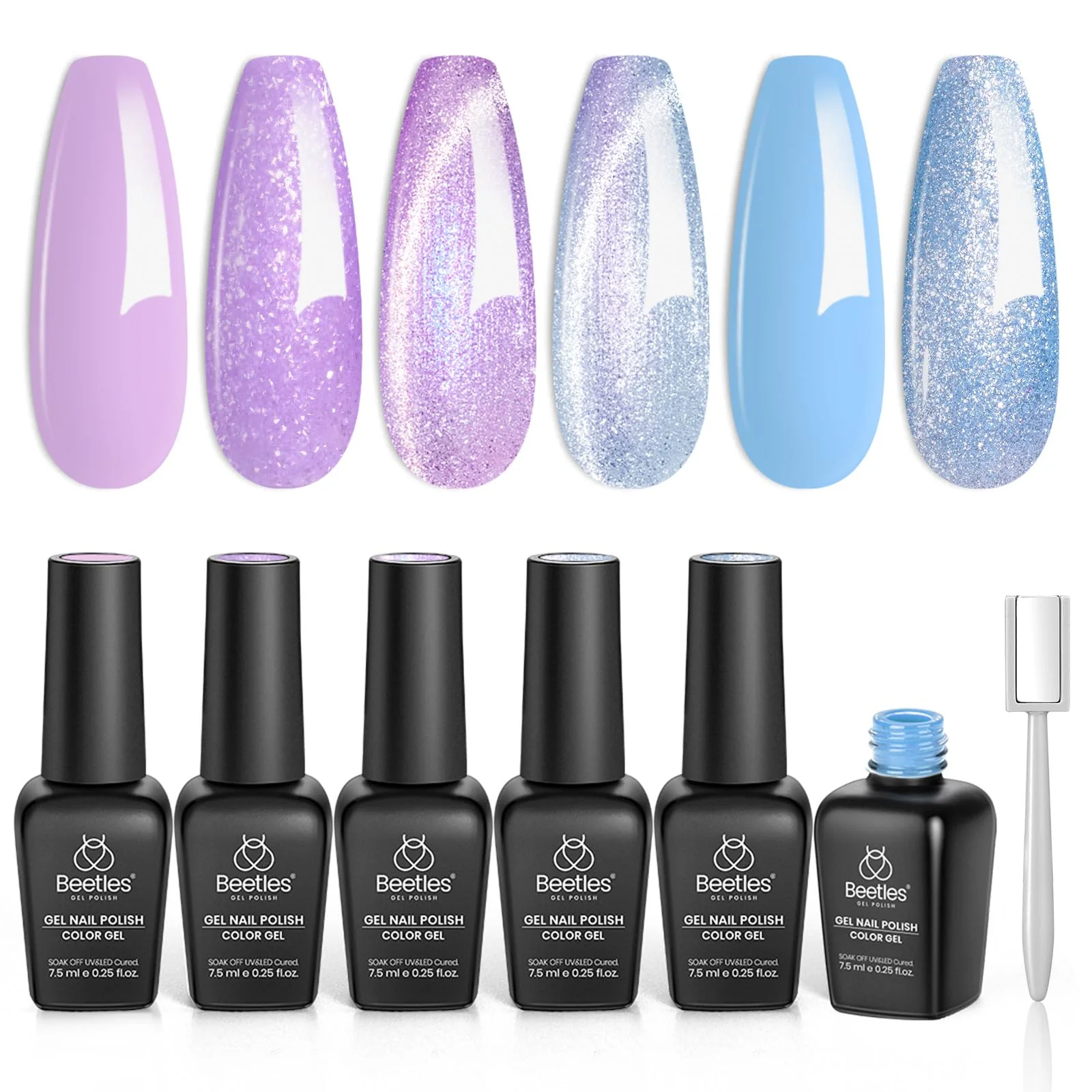 Beetles Purple Gel Nail Polish Set - Dreamscape Wander 6 Colors Purple Glitter Shimmer Cat Eye Gel Polish Kit - Image 8