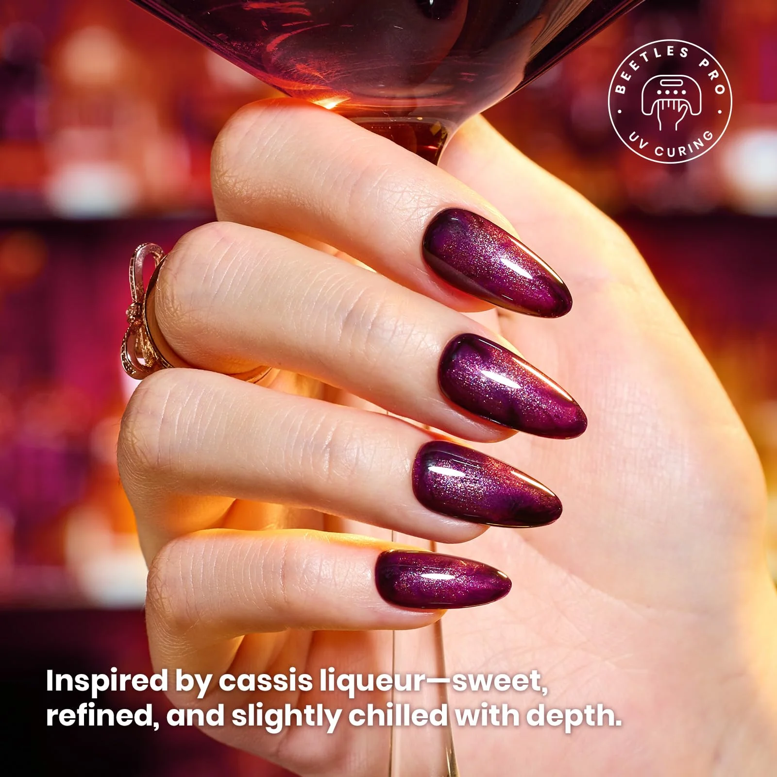 Beetles Purple Gel Polish Set - Cassis Night Collection HEMA-Free - 6 Colors 15ml Dark Purple Glitter Shimmer Color Nails - Image 4
