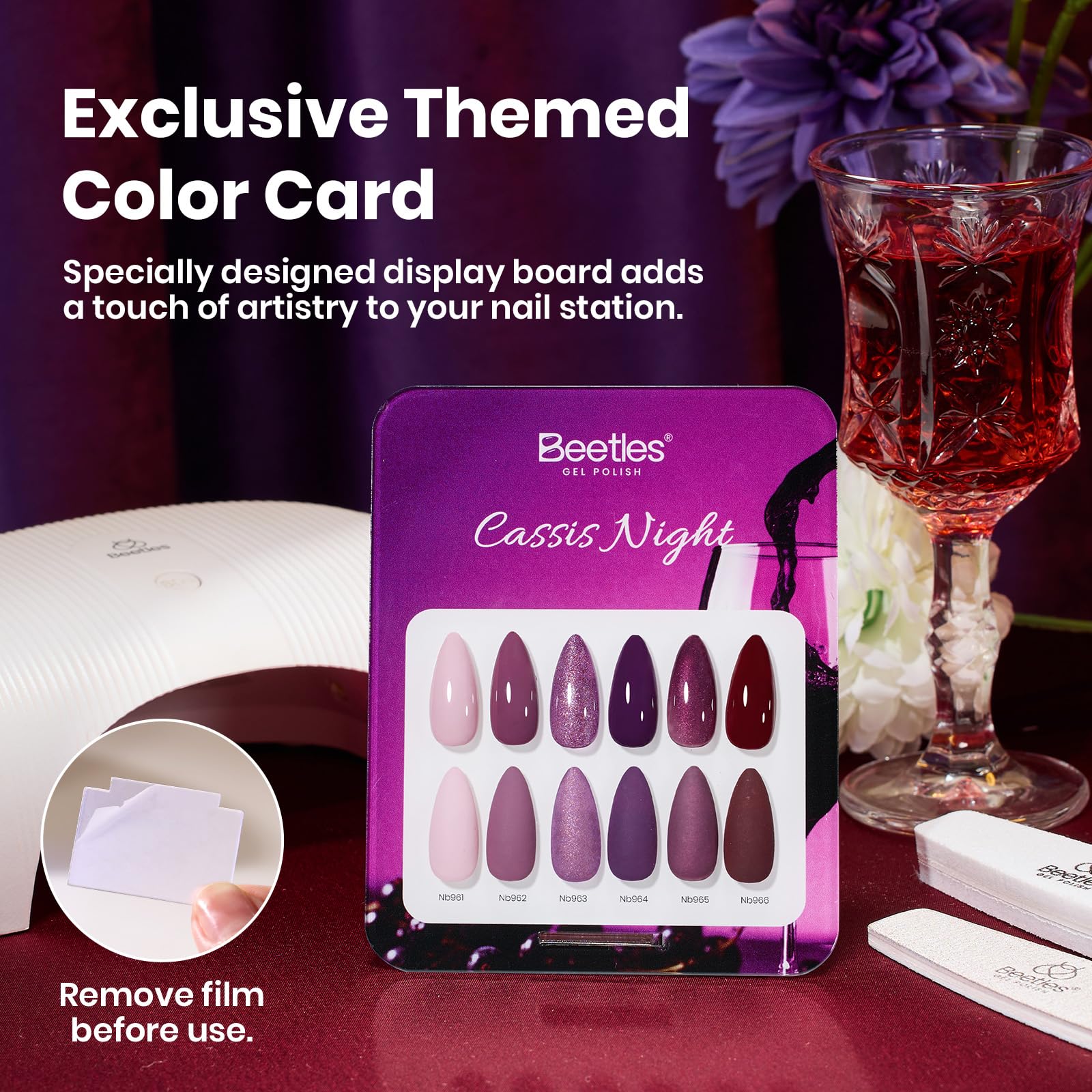 Beetles Purple Gel Polish Set - Cassis Night Collection HEMA-Free - 6 Colors 15ml Dark Purple Glitter Shimmer Color Nails - Image 6
