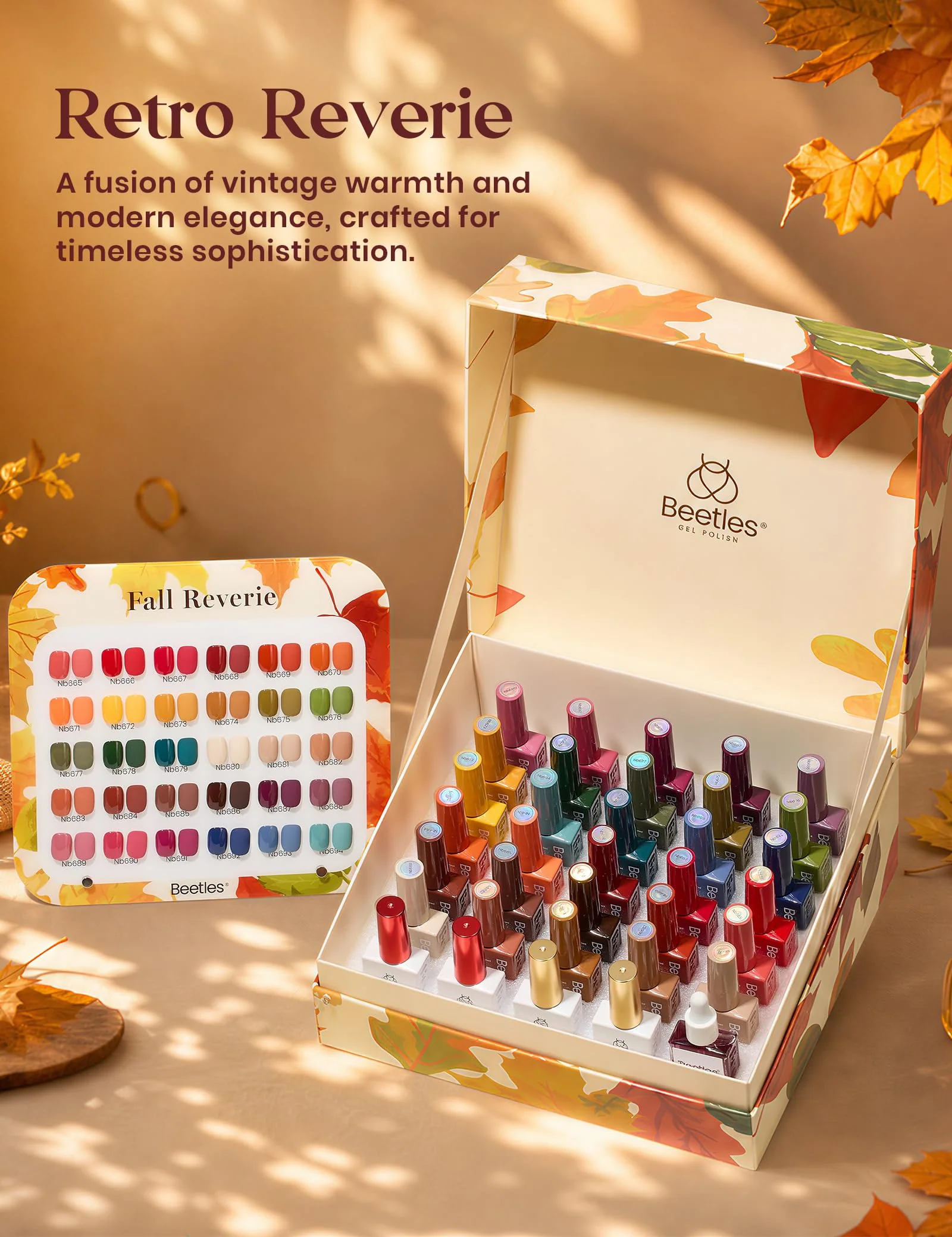 Beetles Retro Reverie Gel Nail Polish Set Hema-Free 30 Colors Autumn Burgundy Orange Colors - Image 2