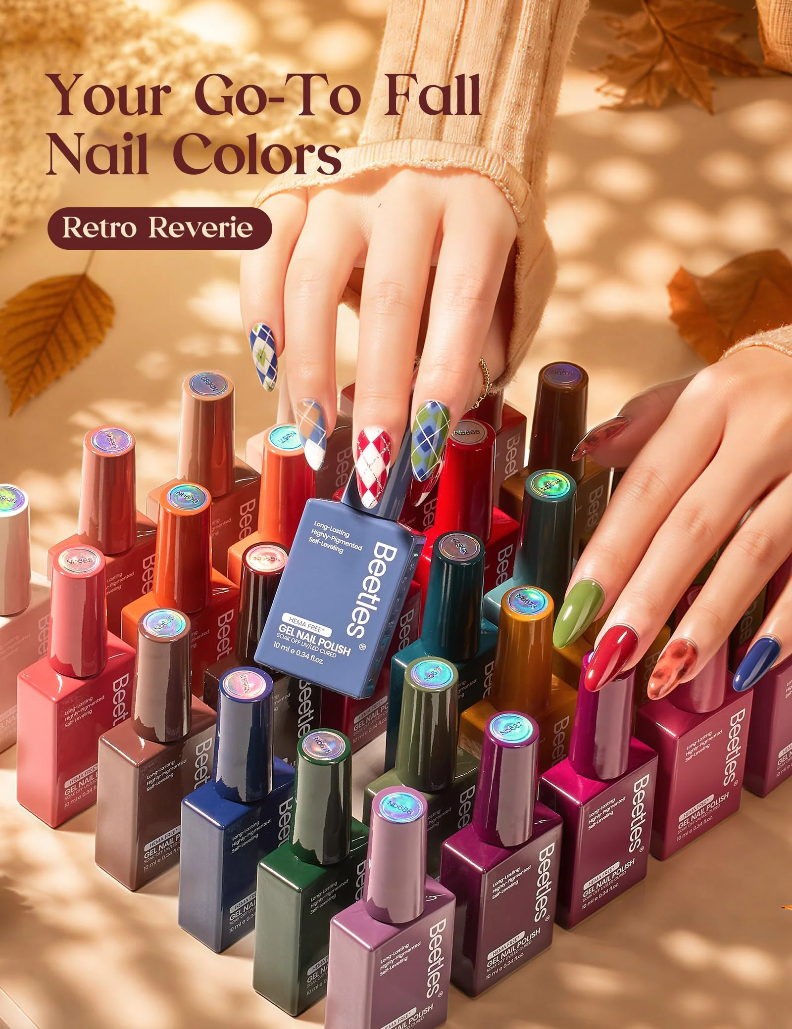 Beetles Retro Reverie Gel Nail Polish Set Hema-Free 30 Colors Autumn Burgundy Orange Colors - Image 6