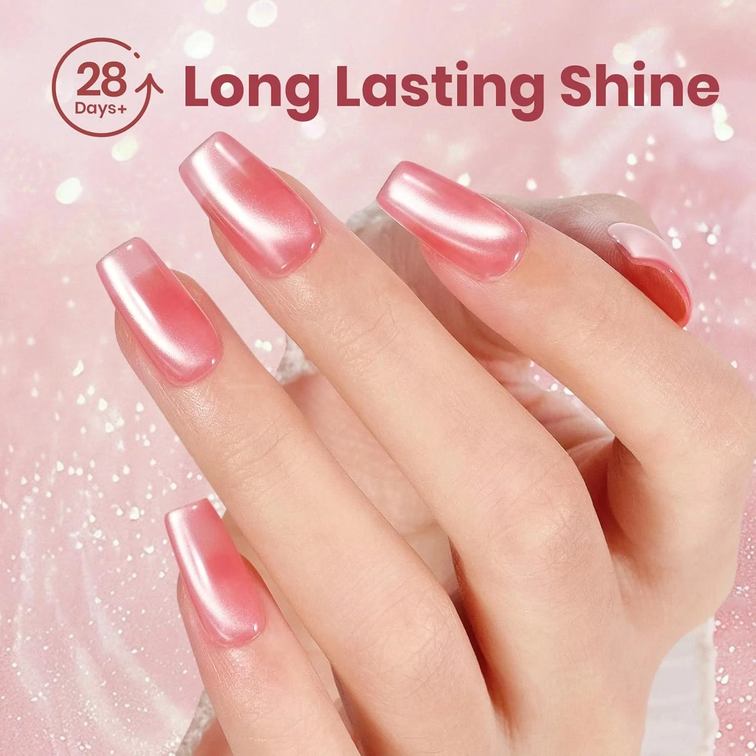 Beetles Rosy Shimmer Pink Cat Eye Gel Nail Polish - 15ML Glass Pink Glitter Cat Eye Gel Polish Magnetic Shimmer Effect Soak Off UV Summer Nails Nail Art Design - Image 3