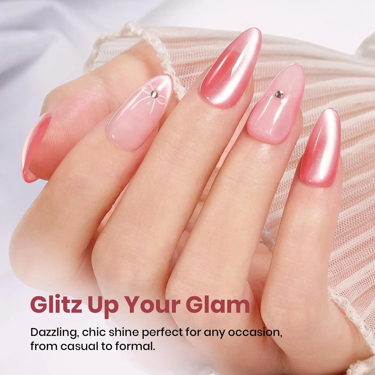 Beetles Rosy Shimmer Pink Cat Eye Gel Nail Polish - 15ML Glass Pink Glitter Cat Eye Gel Polish Magnetic Shimmer Effect Soak Off UV Summer Nails Nail Art Design - Image 4