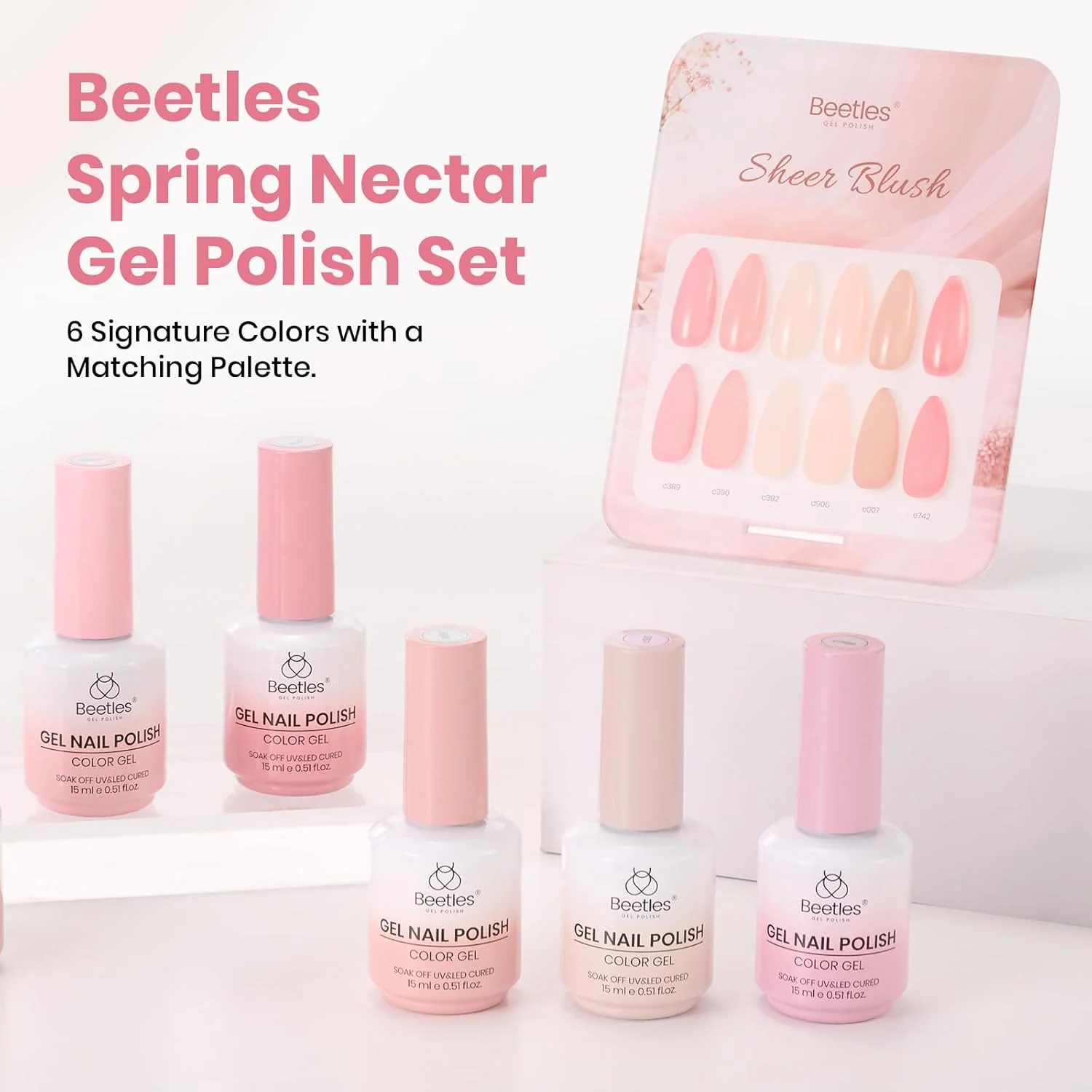 Beetles Sheer Blush Nude Gel Nail Polish Set - 6 Colors Summer Nails 15ML Nude Pink Brown Neutral Jelly Gel Polish Kit Sheer Translucent Effect Soak Off UV Nail Art Design Manicure Gift for Women - Image 3