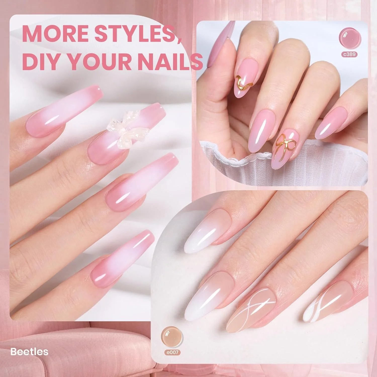 Beetles Sheer Blush Nude Gel Nail Polish Set - 6 Colors Summer Nails 15ML Nude Pink Brown Neutral Jelly Gel Polish Kit Sheer Translucent Effect Soak Off UV Nail Art Design Manicure Gift for Women - Image 5