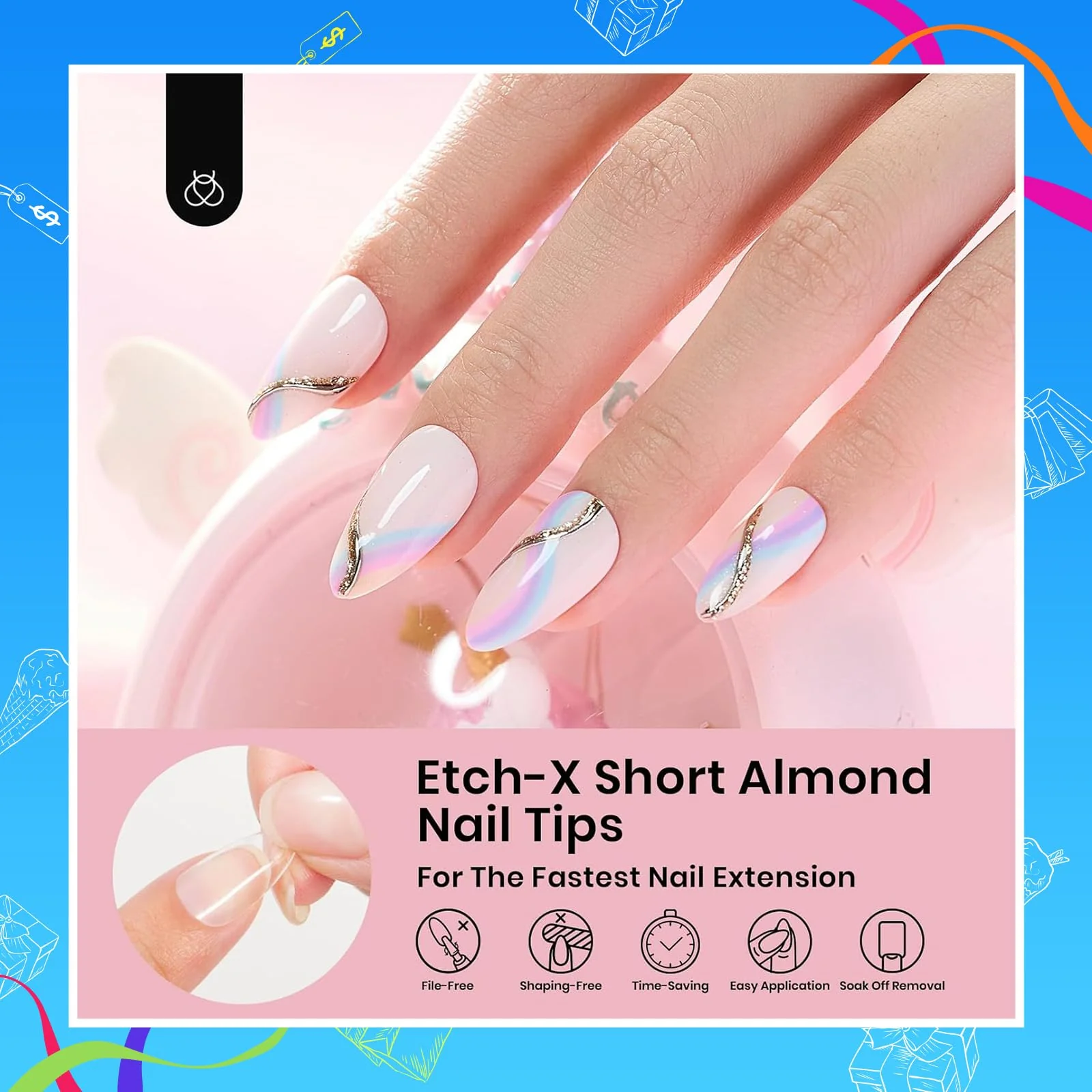 Beetles Short Almond Nail Tips: 12 Sizes 288 PCS Half Matte Full Cover Gel Tips Clear Acrylic Gel Nail Tips Almond Shape for DIY Extension - Image 2