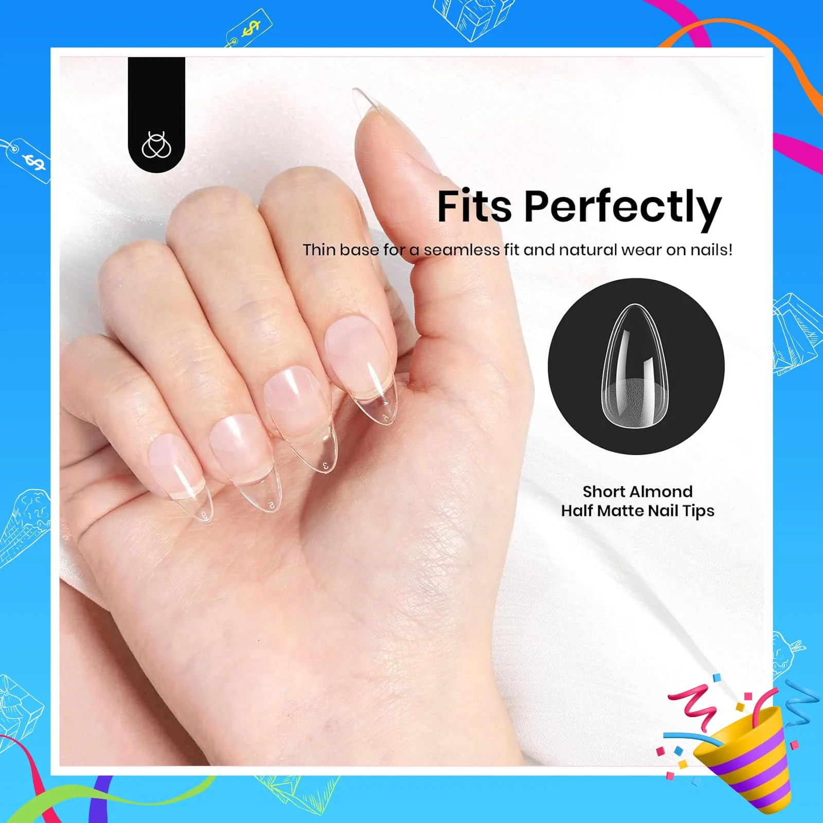 Beetles Short Almond Nail Tips: 12 Sizes 288 PCS Half Matte Full Cover Gel Tips Clear Acrylic Gel Nail Tips Almond Shape for DIY Extension - Image 6