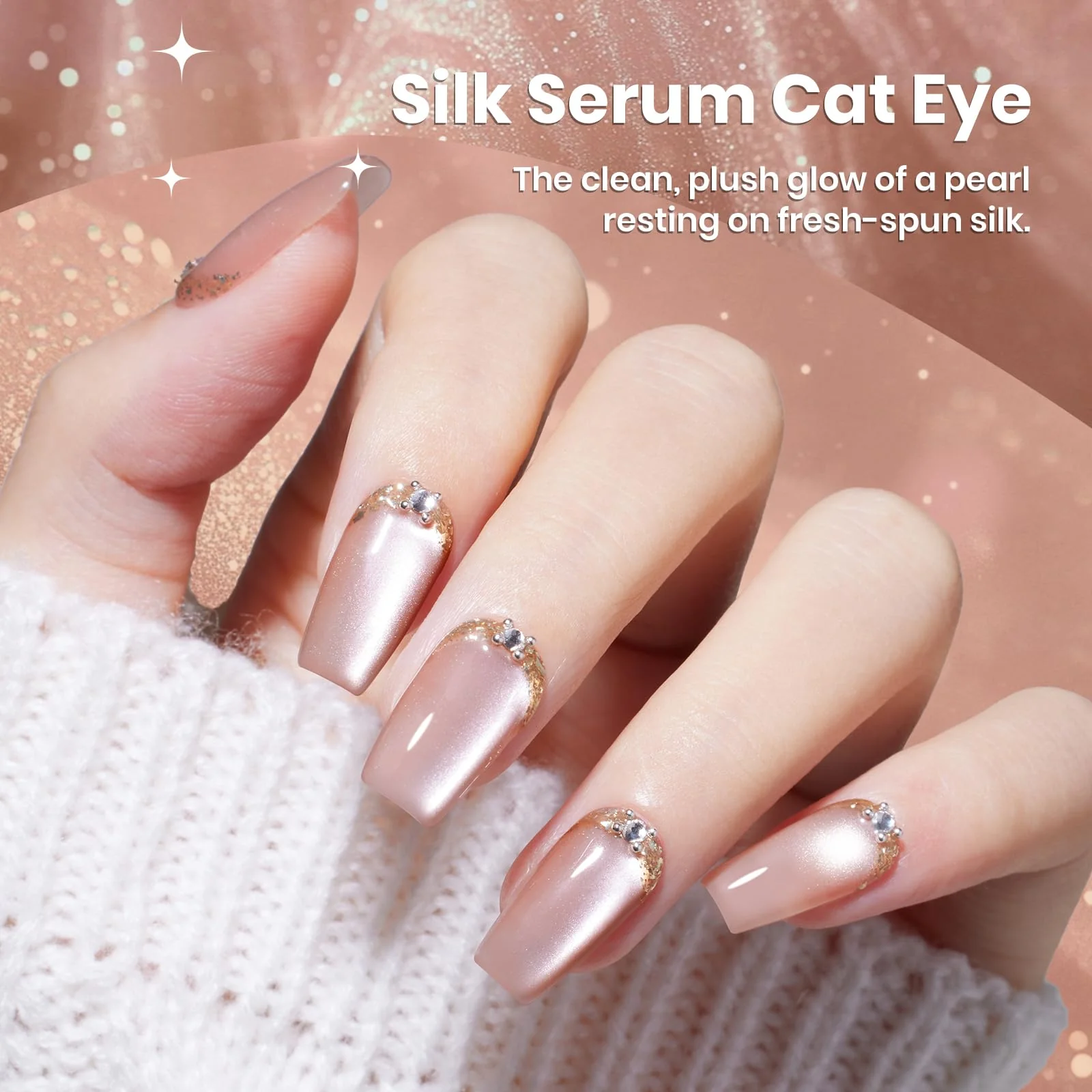Beetles Silk Serum Nude HEMA FREE Cat Eye Gel Nail Polish - 15ML Glitter Gel Polish Nails - Image 4