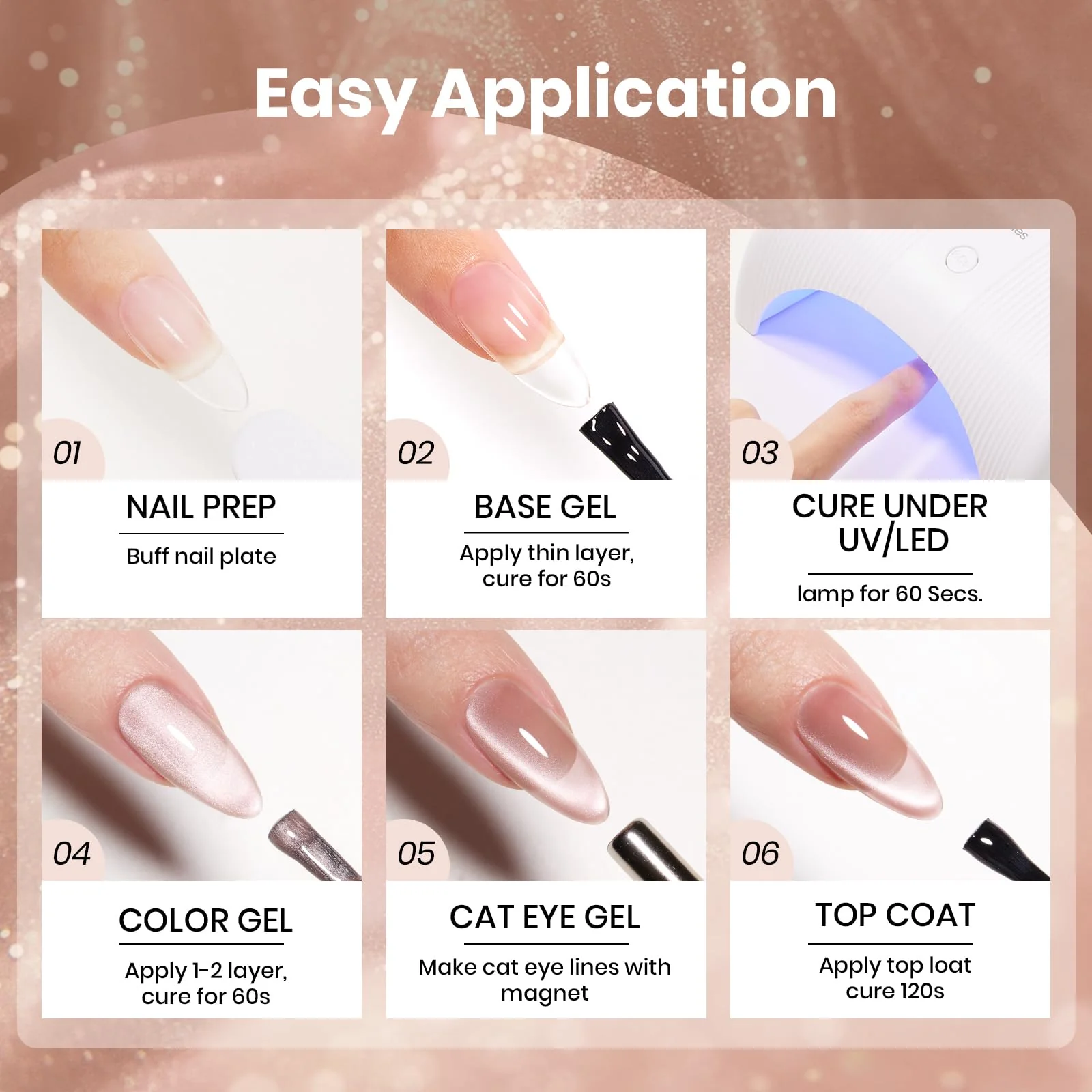 Beetles Silk Serum Nude HEMA FREE Cat Eye Gel Nail Polish - 15ML Glitter Gel Polish Nails - Image 6