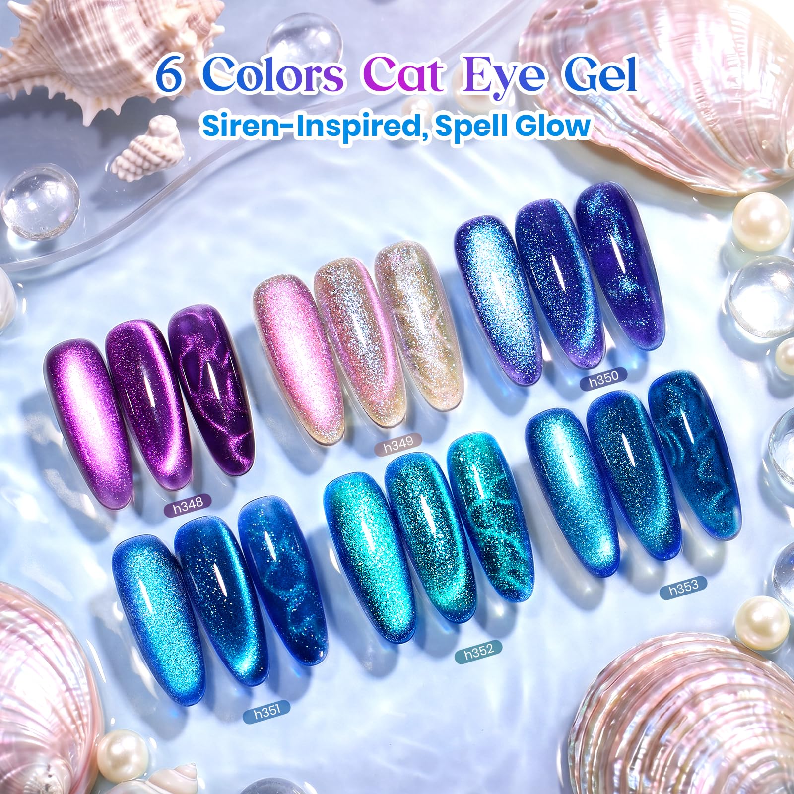 Beetles Siren Song Cat Eye 6 Colors 9ml Gel Nail Polish Set With Cat Eye Magnet Water Ripple Magnet Stick Nail Charms - Image 3