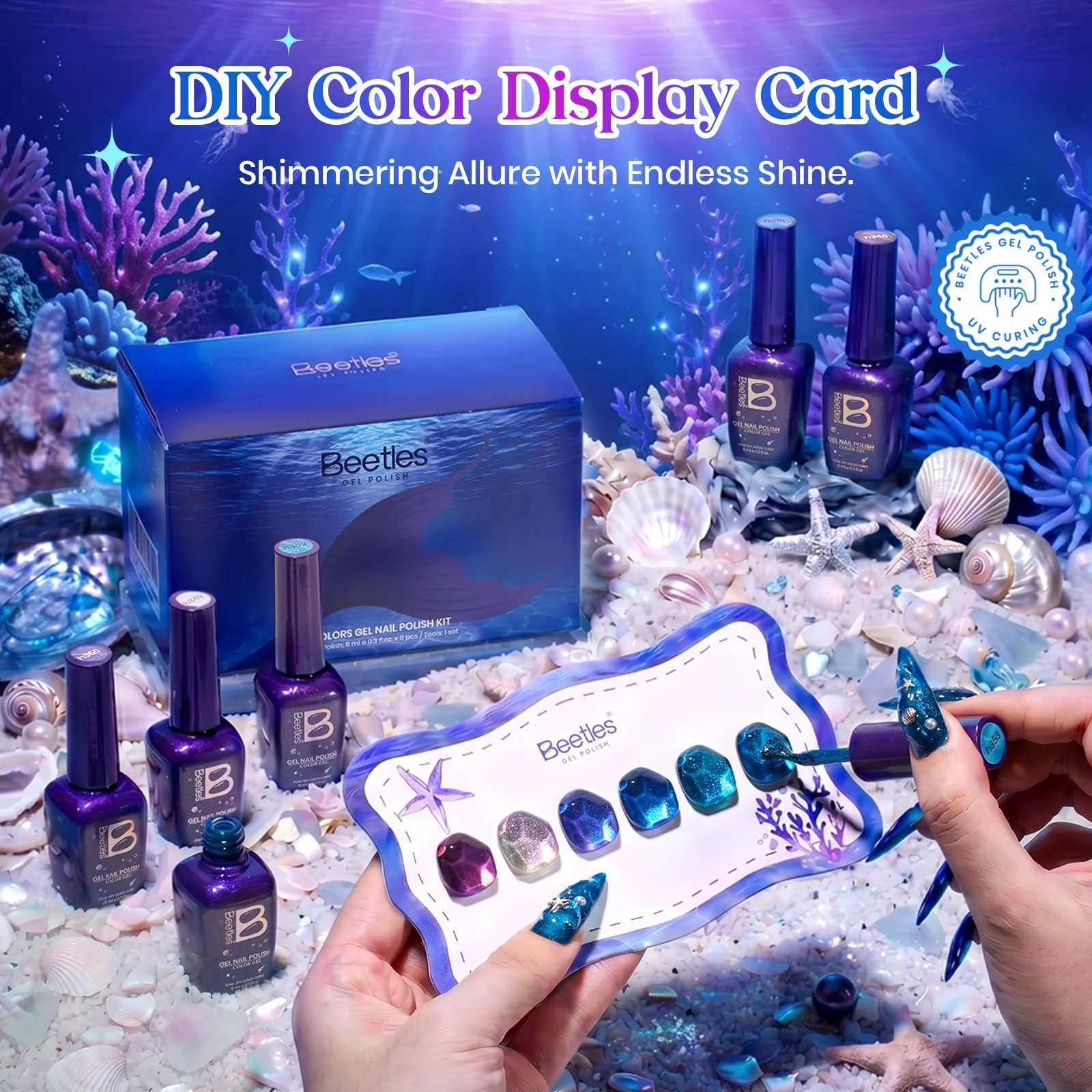 Beetles Siren Song Cat Eye 6 Colors 9ml Gel Nail Polish Set With Cat Eye Magnet Water Ripple Magnet Stick Nail Charms - Image 5