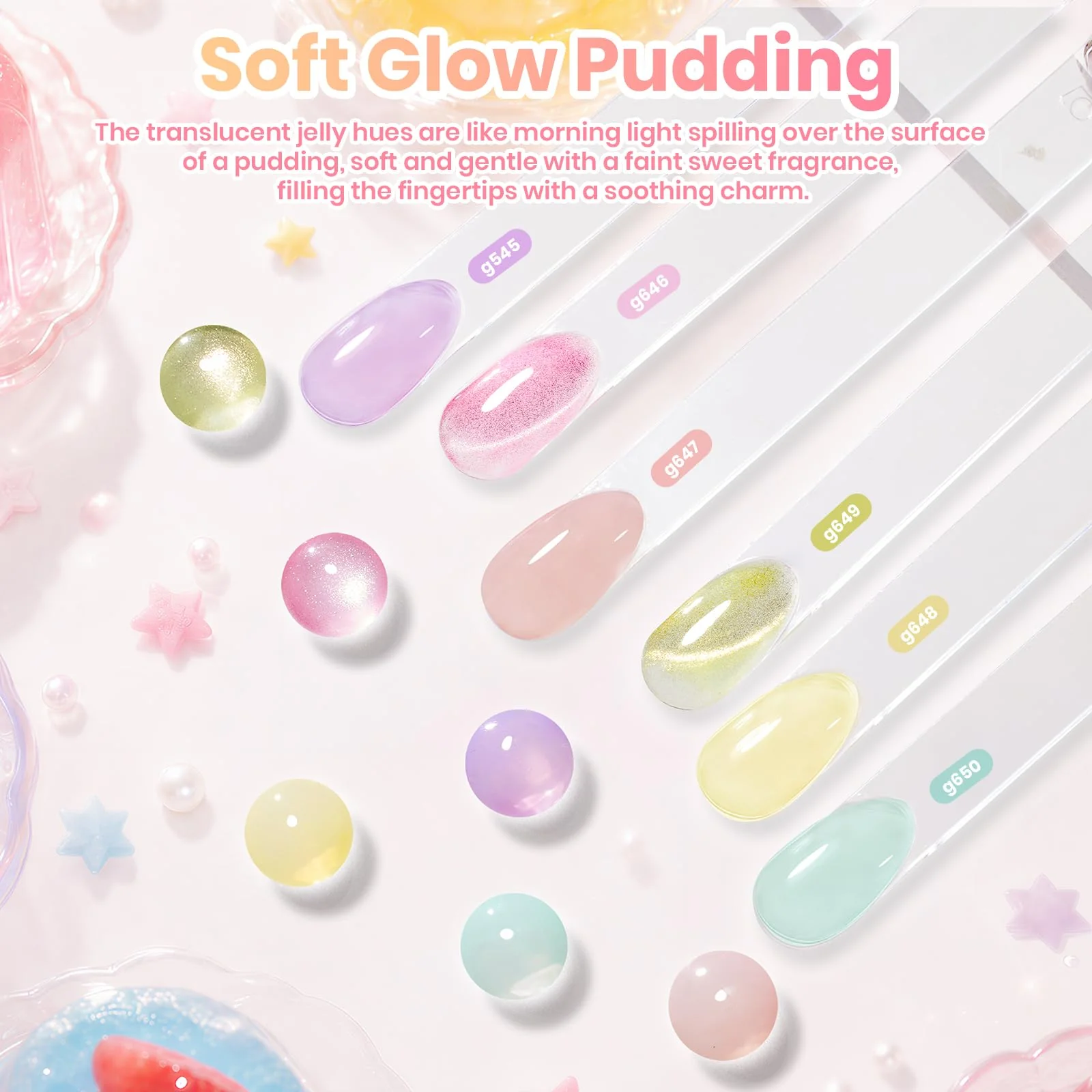 Beetles Soft Glow Pudding 6 Colors Summer Nails Jelly Pastel Pink Cat Eye Glitter Gel Nail Polish Set - Image 2